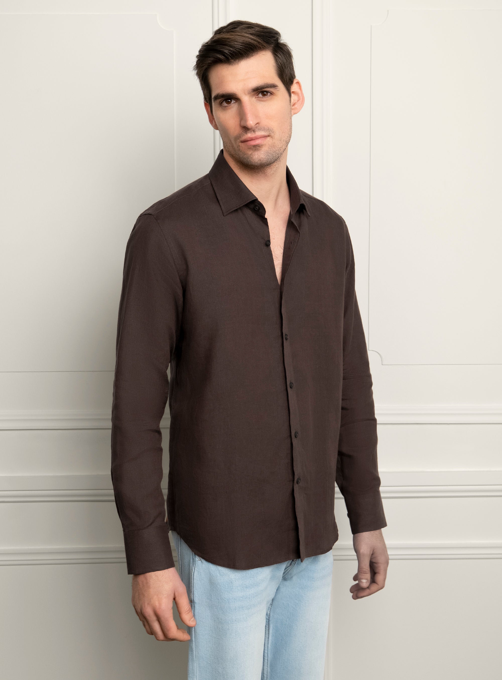 Amalfi Espresso Brown Linen Shirt