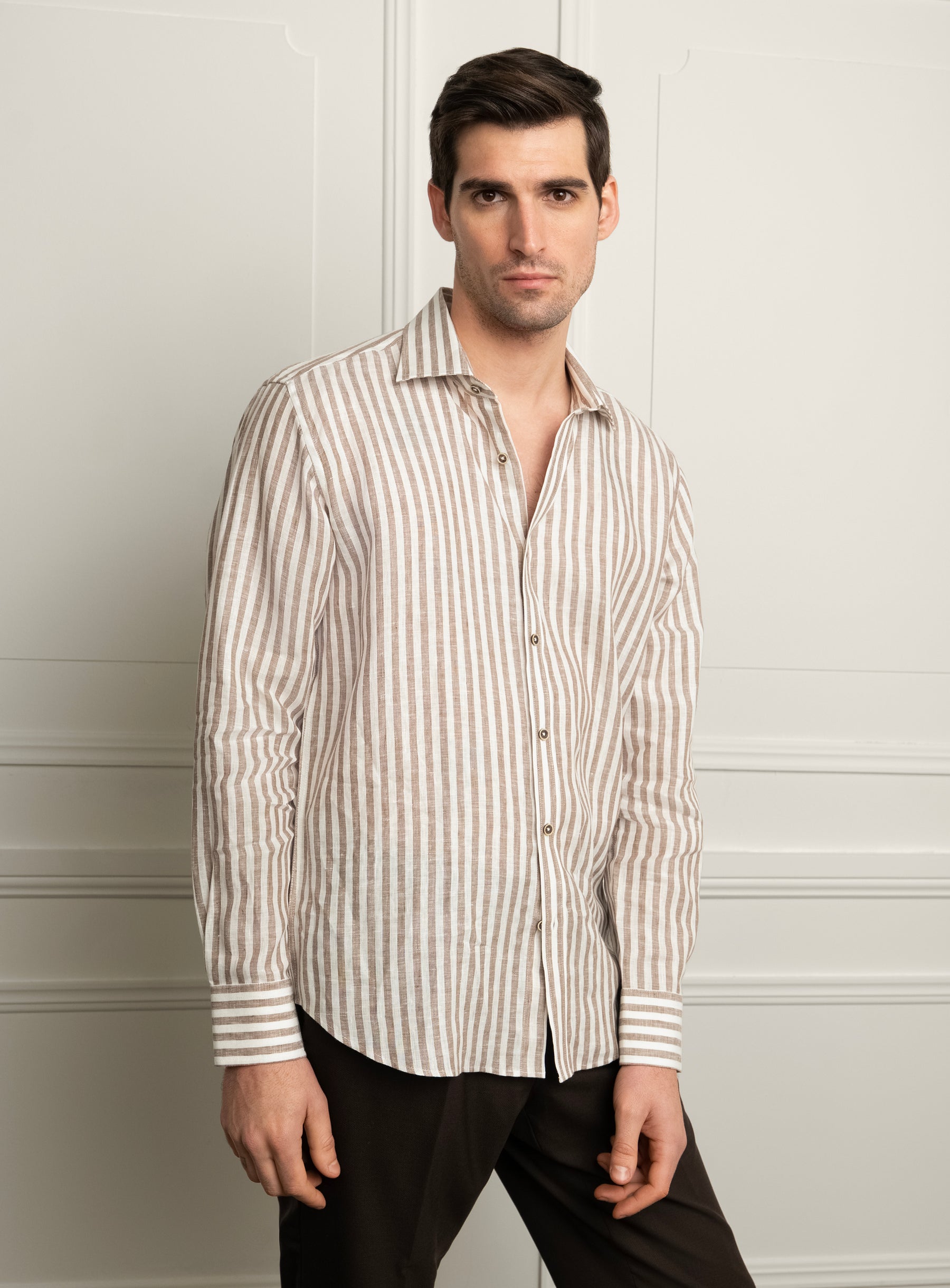Amalfi Chocolate Brown Stripe Linen Shirt