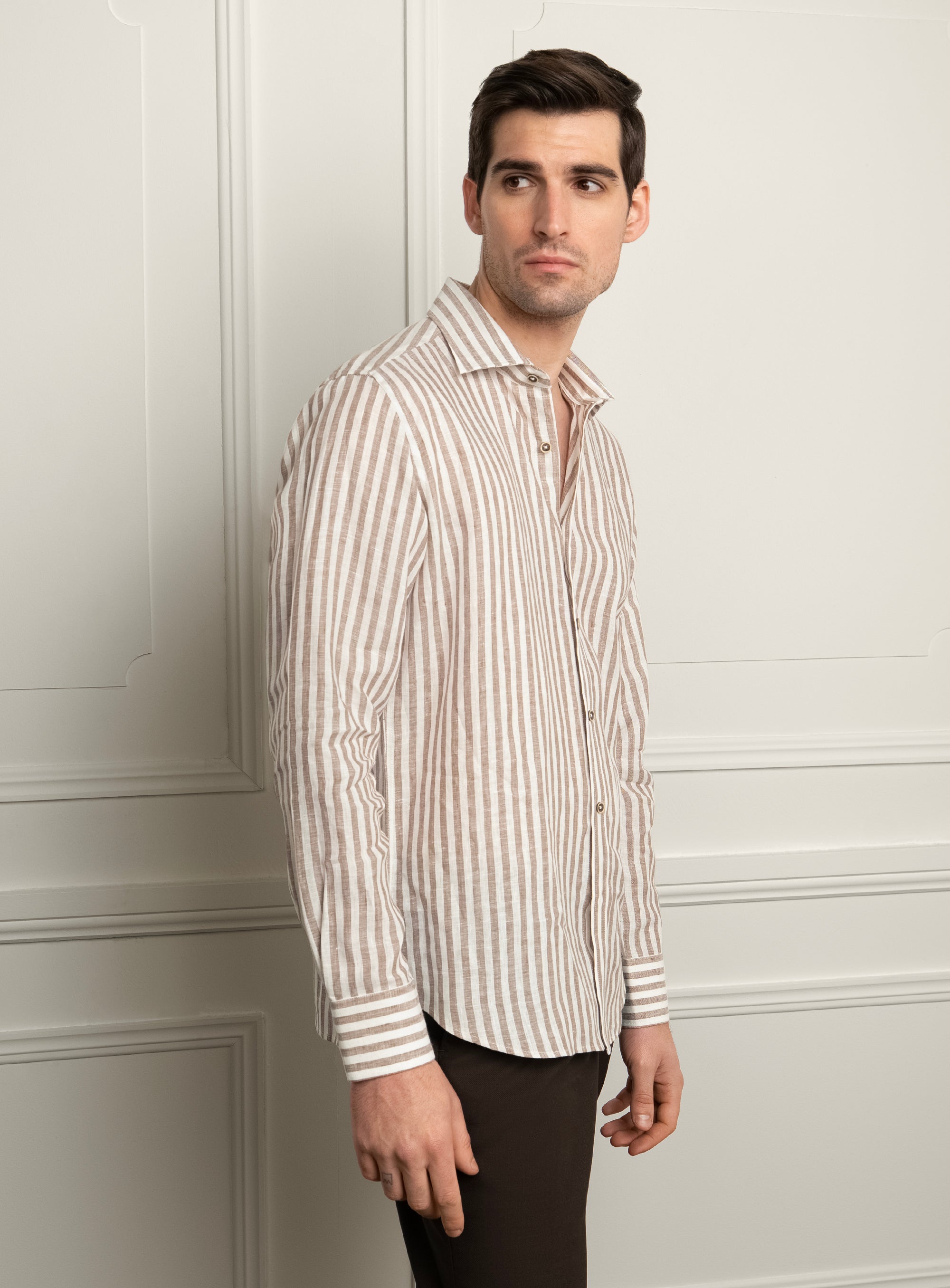 Amalfi Chocolate Brown Stripe Linen Shirt