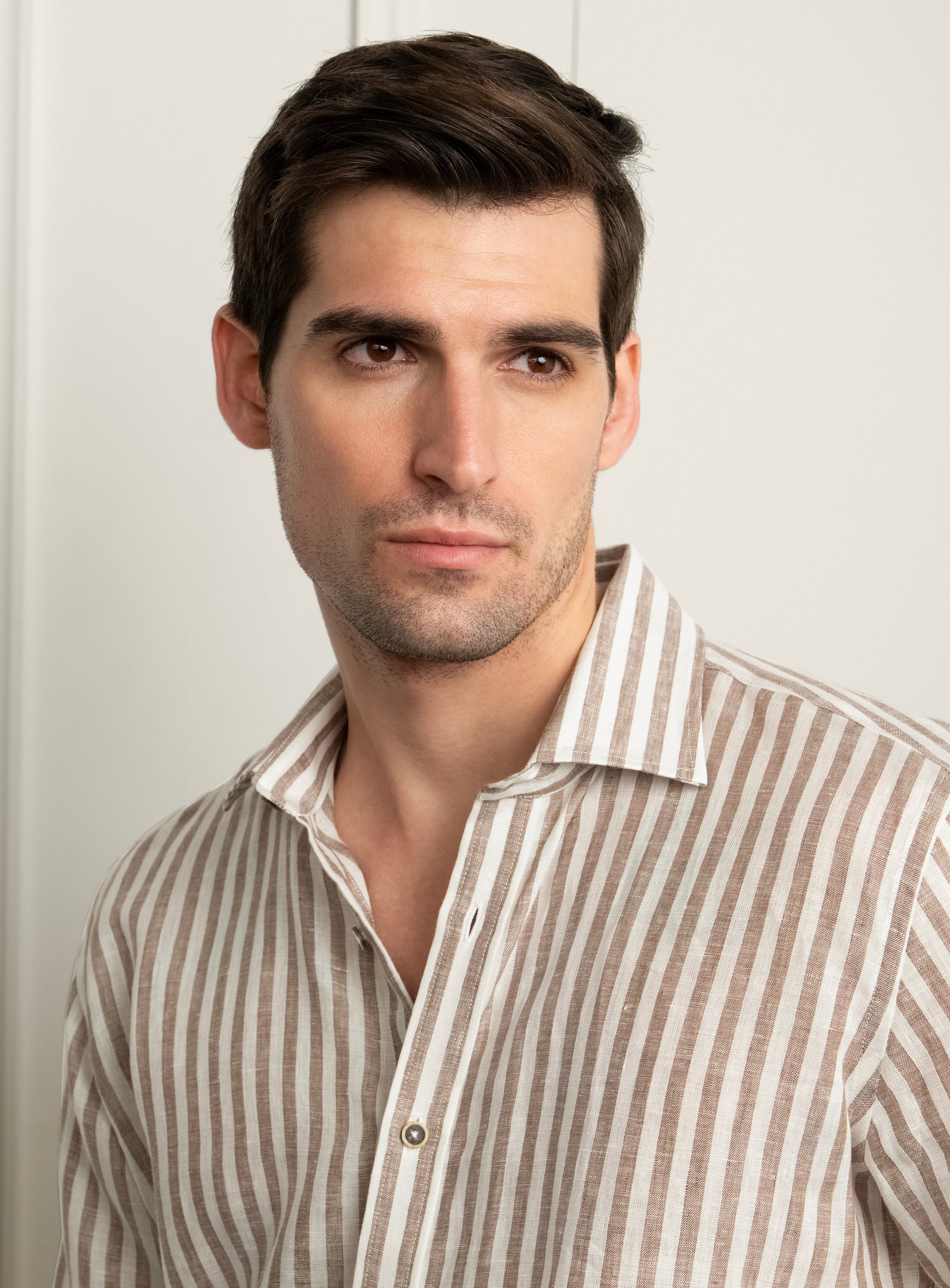Amalfi Chocolate Brown Stripe Linen Shirt
