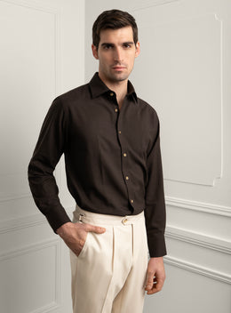 Piero Slim Fit Wool Twill Brown Shirt