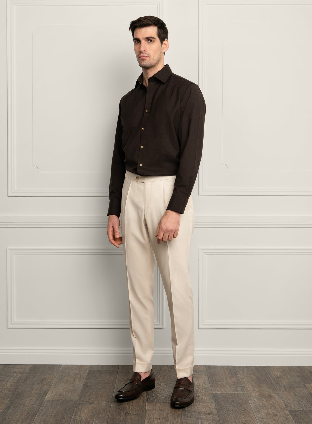 Piero Slim Fit Wool Twill Brown Shirt
