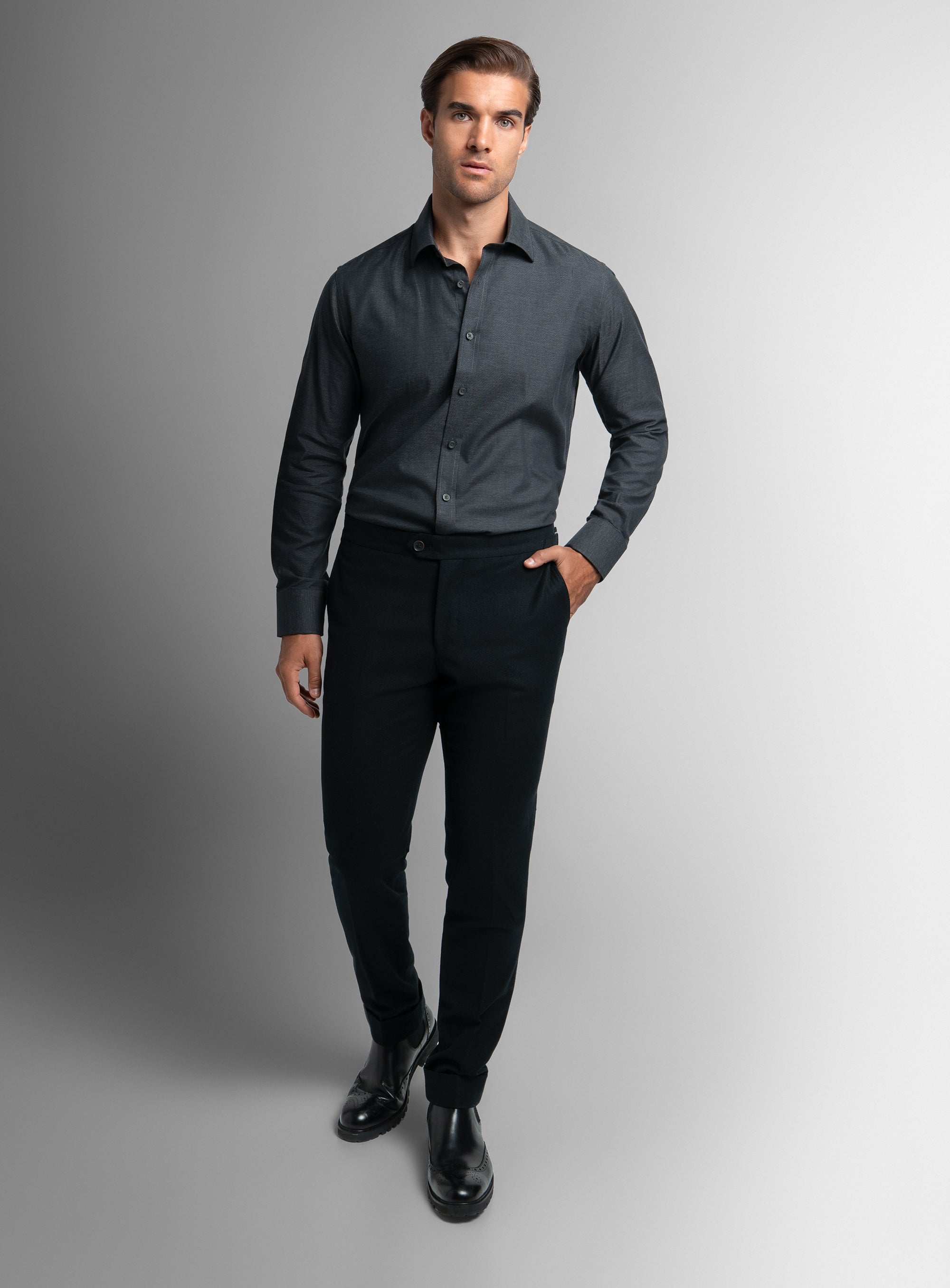Piero Flannel Slim Fit Charcoal Shirt