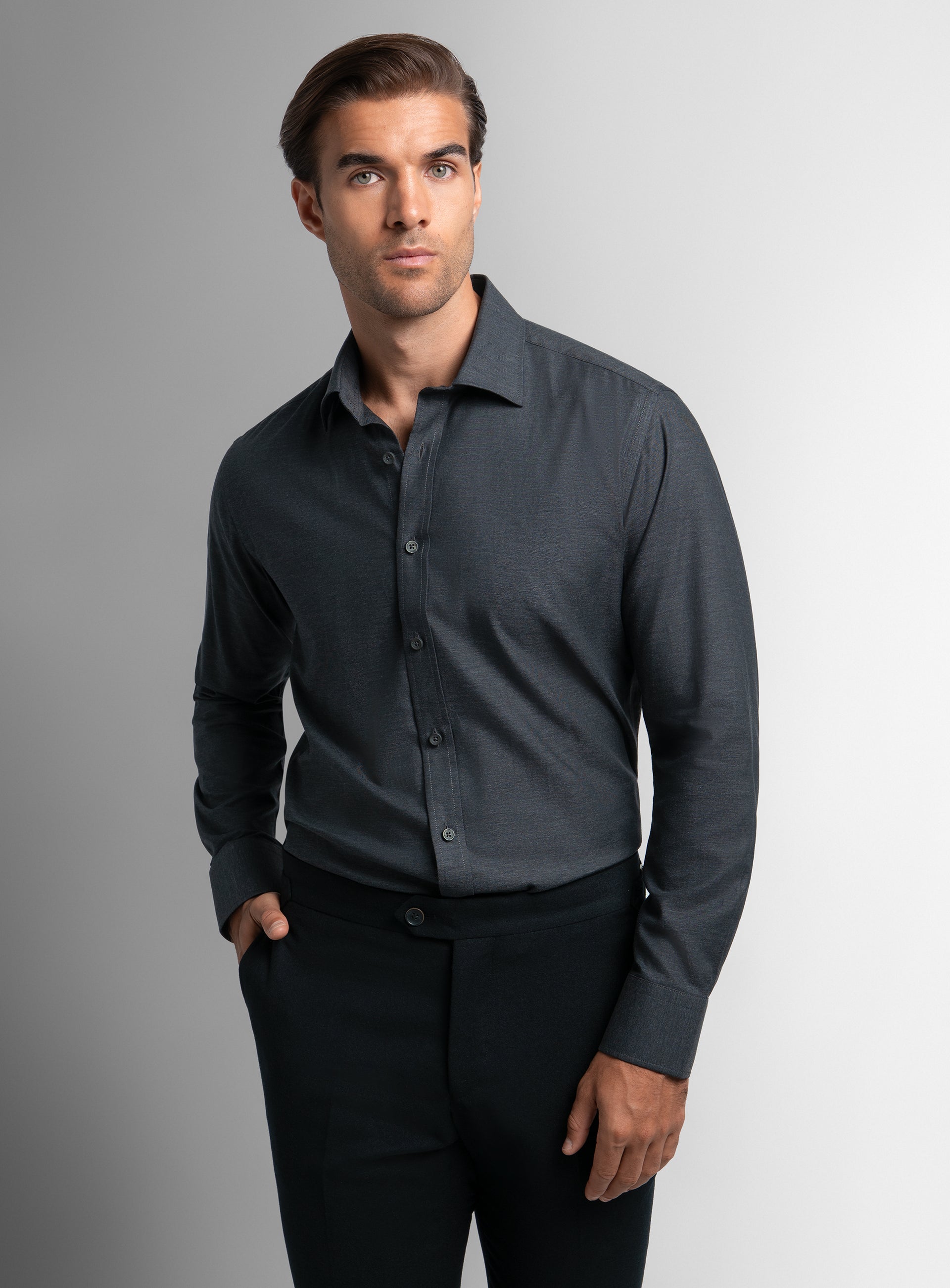 The Piero Flannel Slim Fit Charcoal Shirt