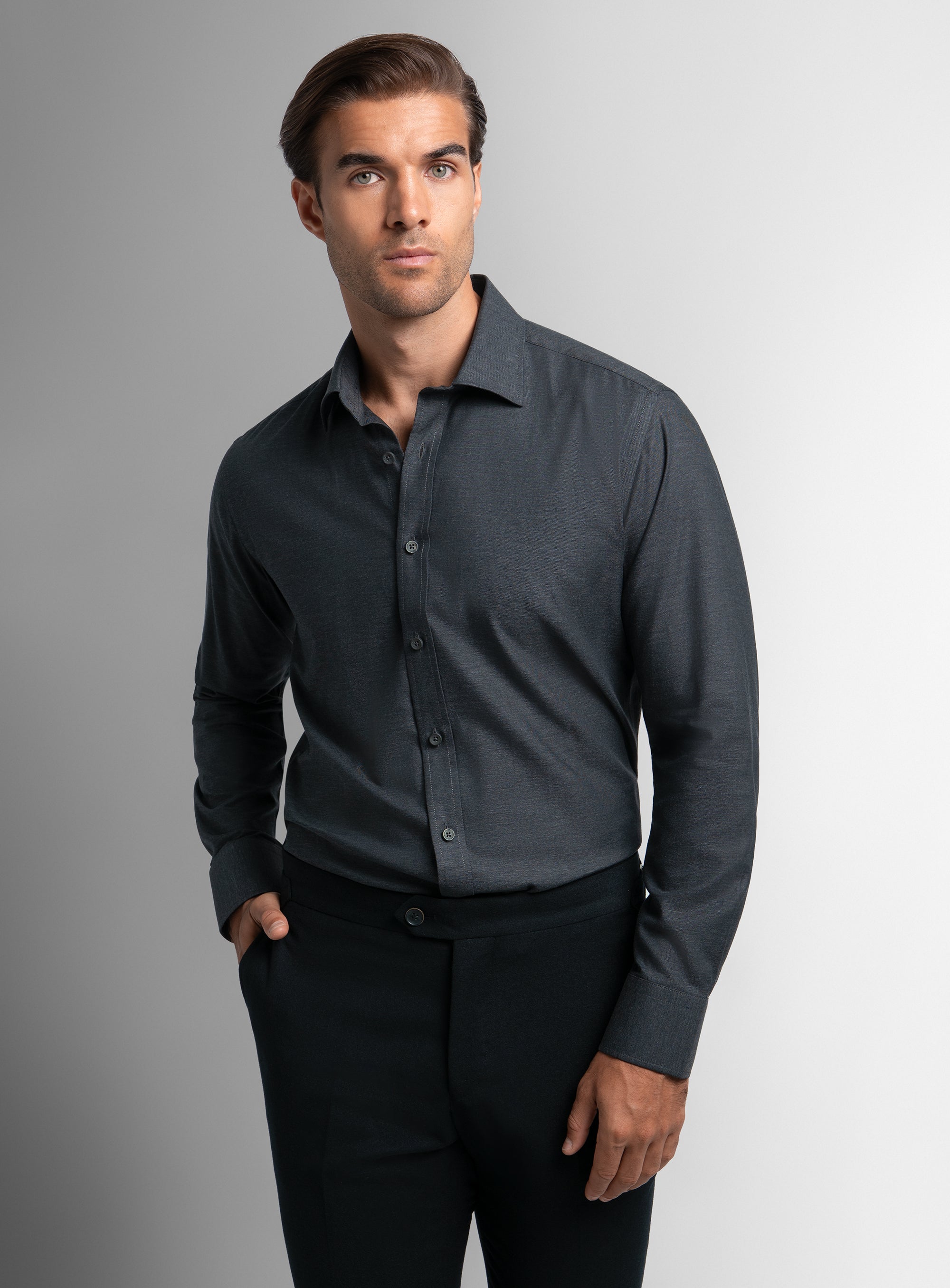 The Piero Flannel Slim Fit Charcoal Shirt