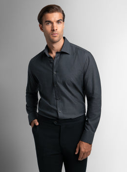 Piero Flannel Slim Fit Charcoal Shirt