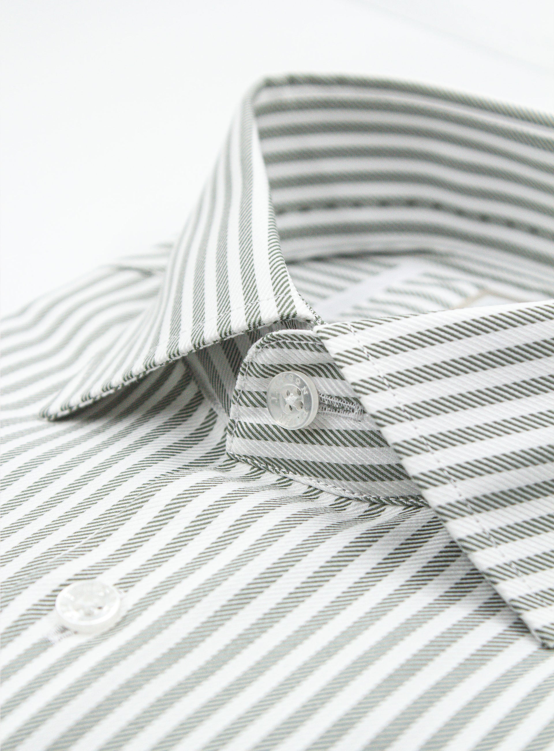 Close-up of the collar on the Milan Striped Green Shirt