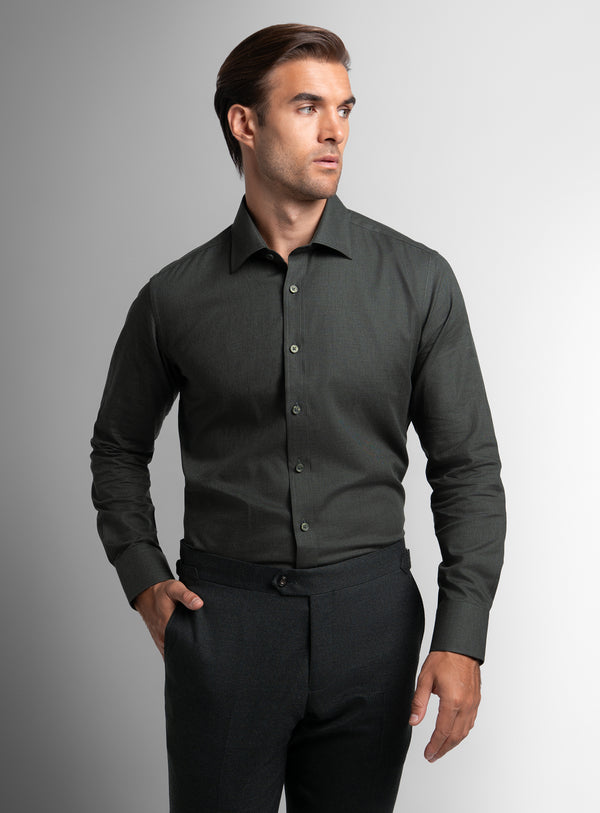 The Piero Flannel Slim Fit Green Shirt