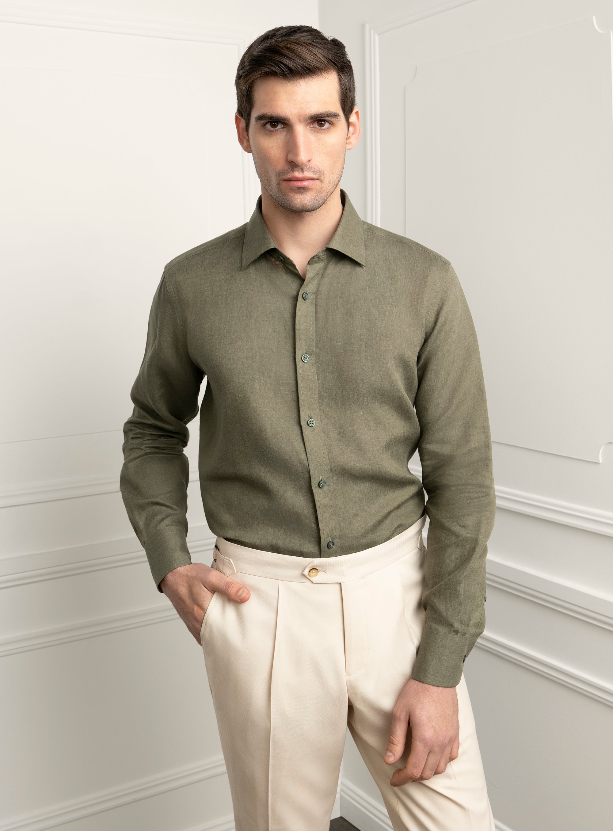 Amalfi Olive Green Linen Shirt