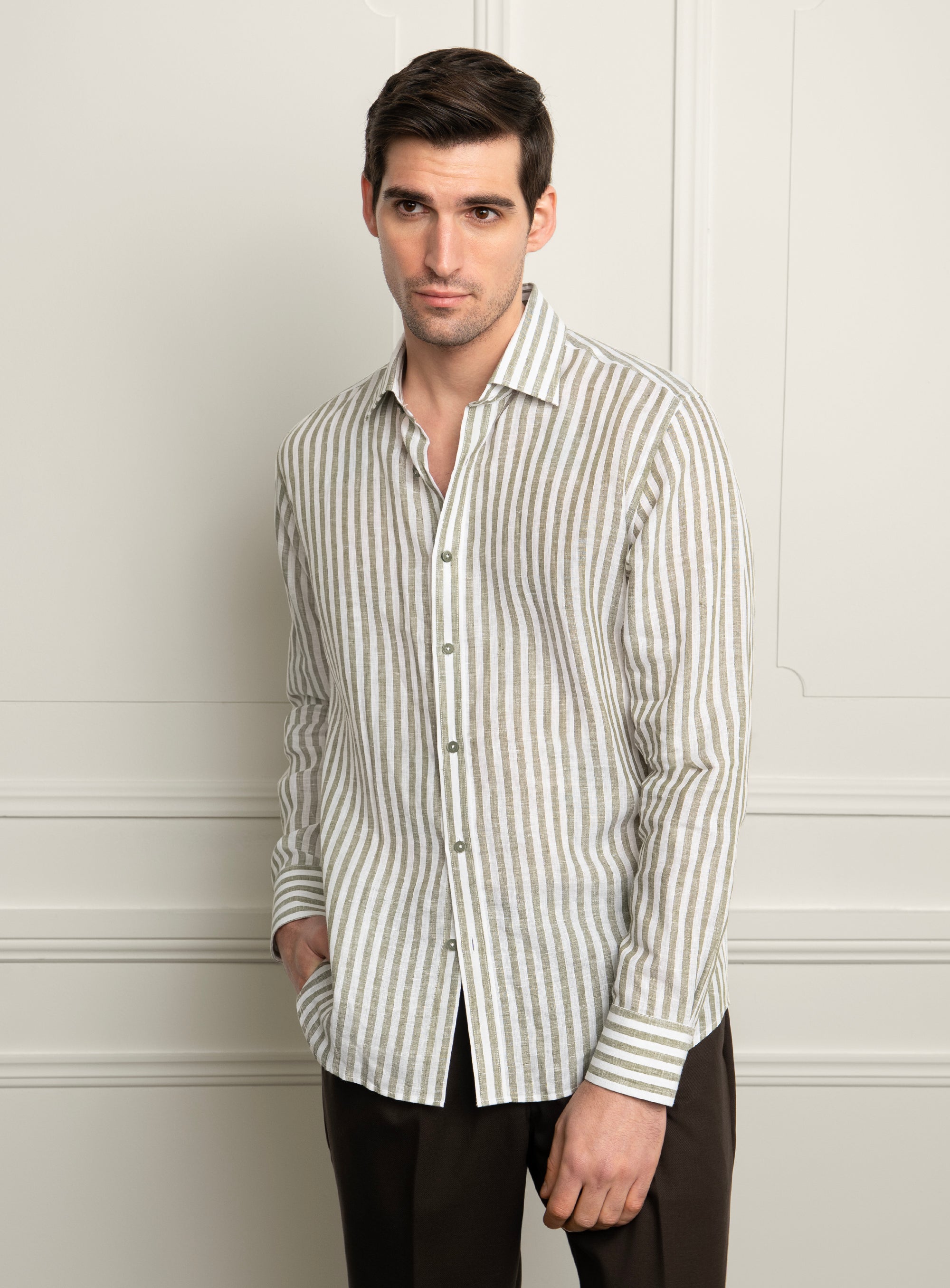 Amalfi Apple Green Stripe Linen Shirt