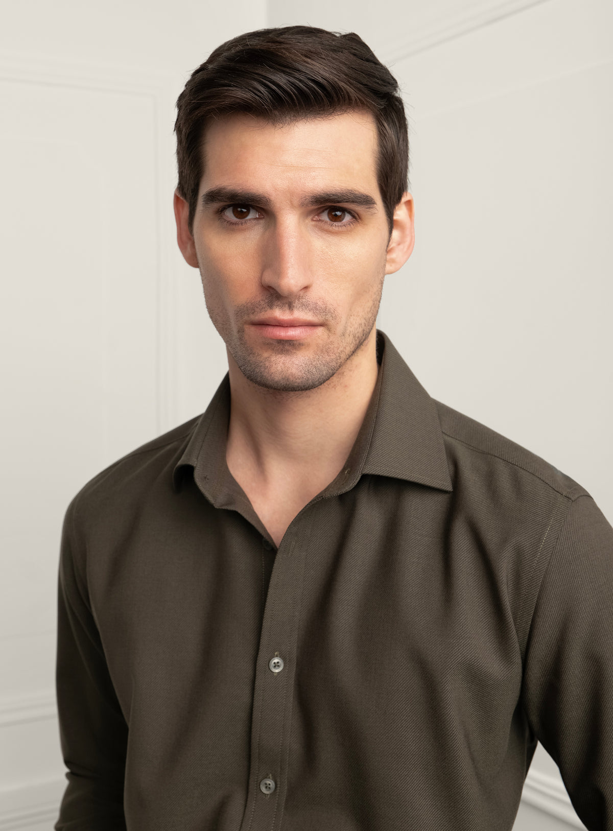 Piero Slim Fit Wool Twill Green Shirt