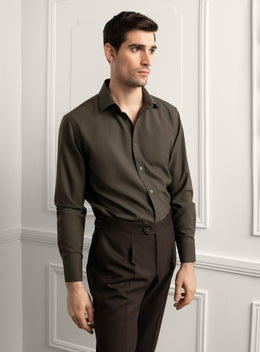 Piero Slim Fit Wool Twill Green Shirt