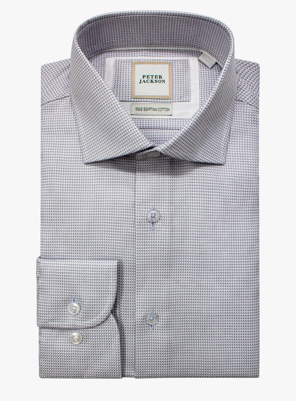 Gray checkered dress shirt with Peter Jackson label on a white background