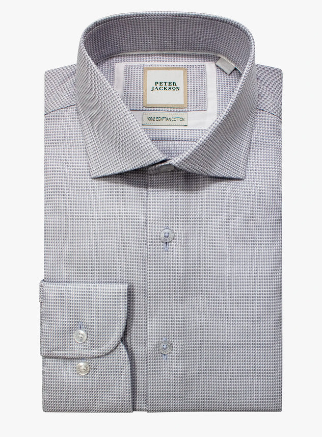 Gray checkered dress shirt with Peter Jackson label on a white background