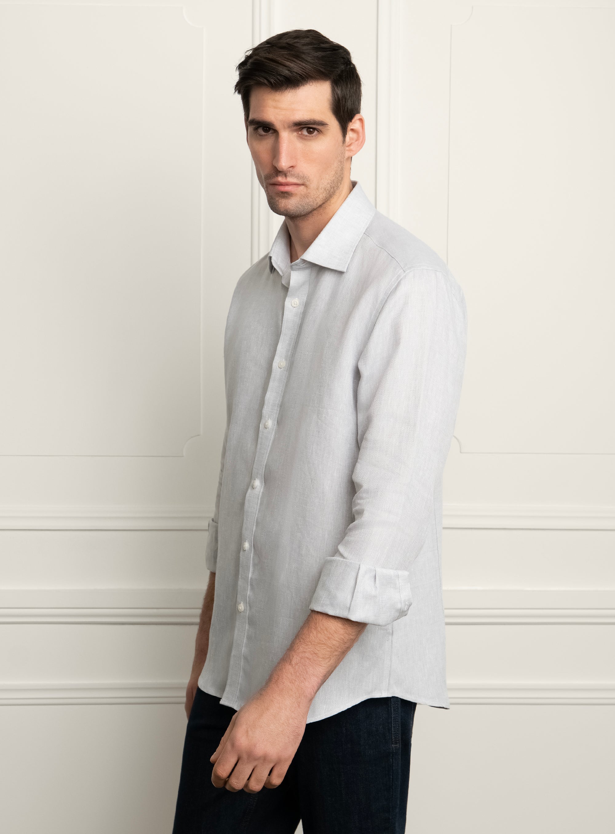 Amalfi Dobby Silver Grey Linen Shirt