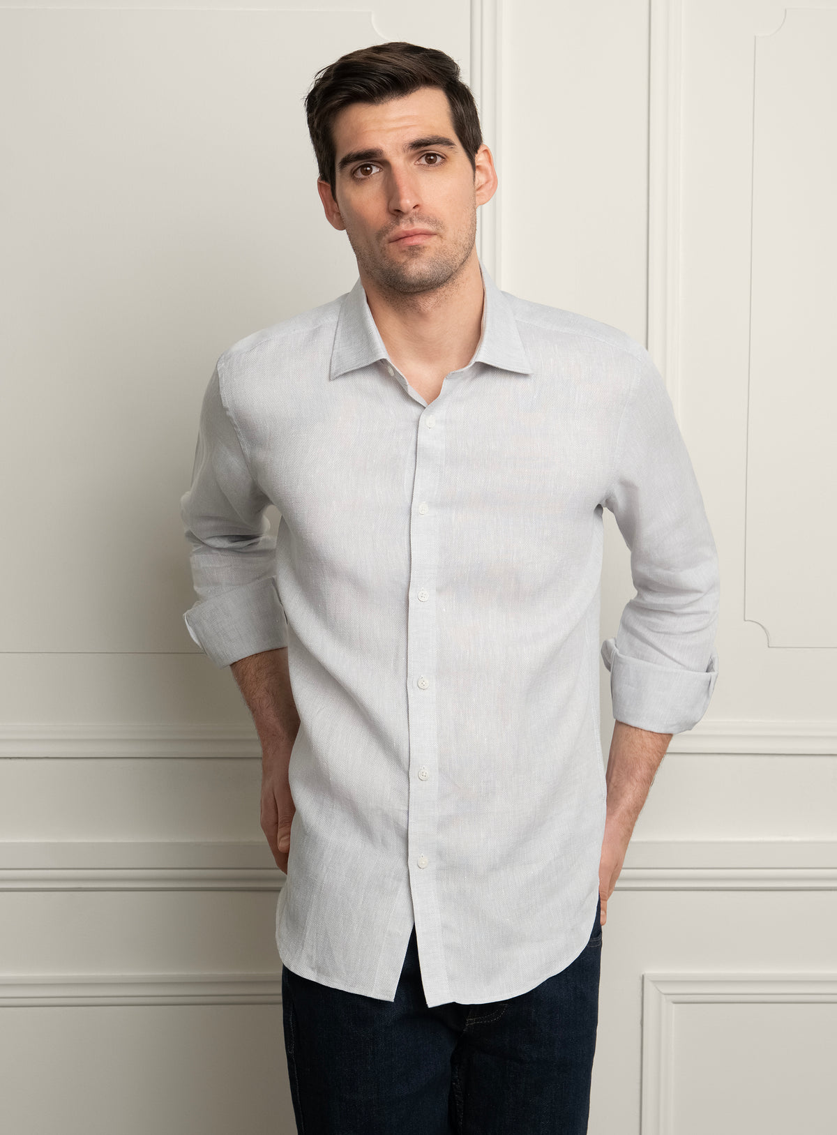Amalfi Dobby Silver Grey Linen Shirt
