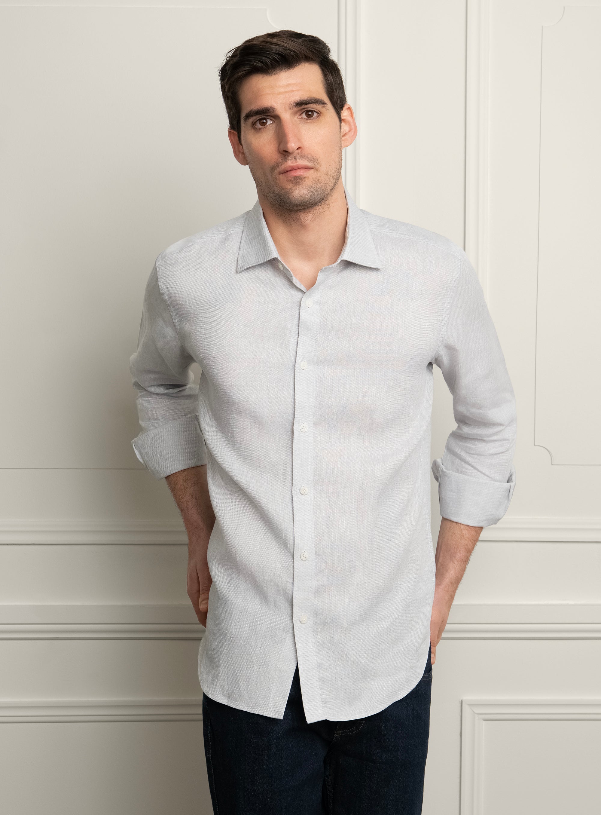 Amalfi Dobby Silver Grey Linen Shirt