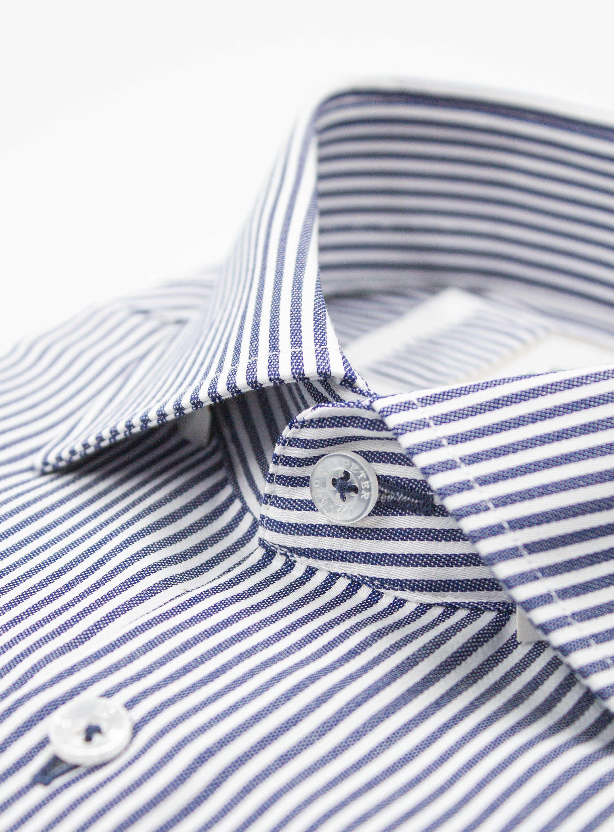 Close-up of the collar on the Milan Indigo Blue Stripe Shirt