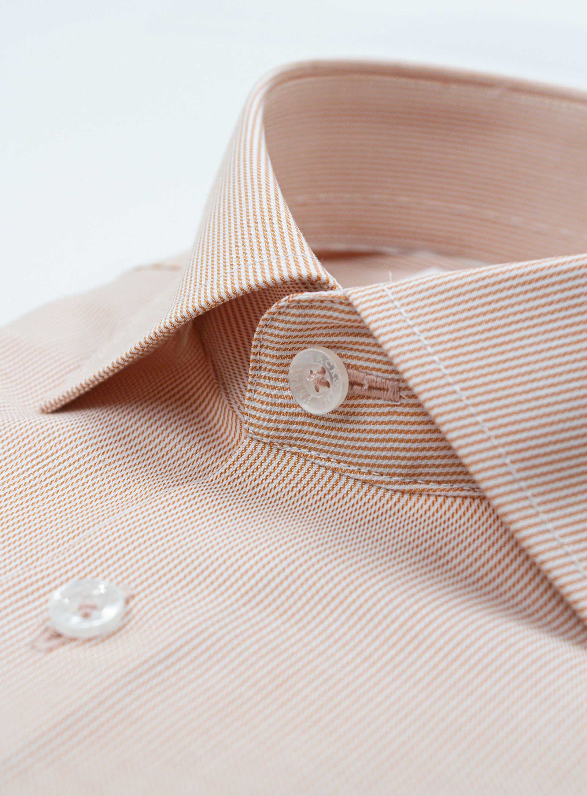 Close-up of the collar on the Milan Fine Stripe Orange Shirt