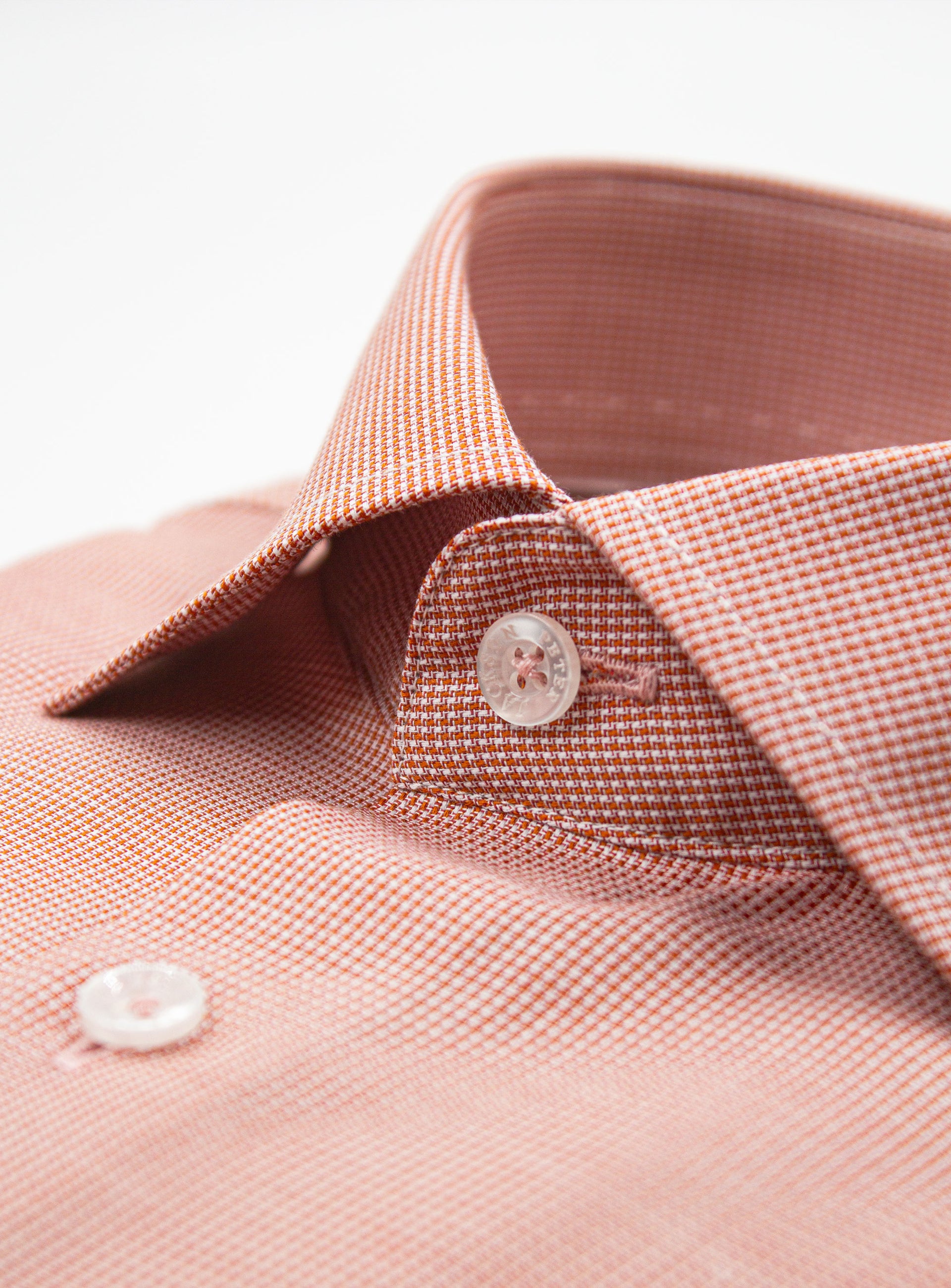 Close-up of the collar on the Milan Micro Orange Shirt