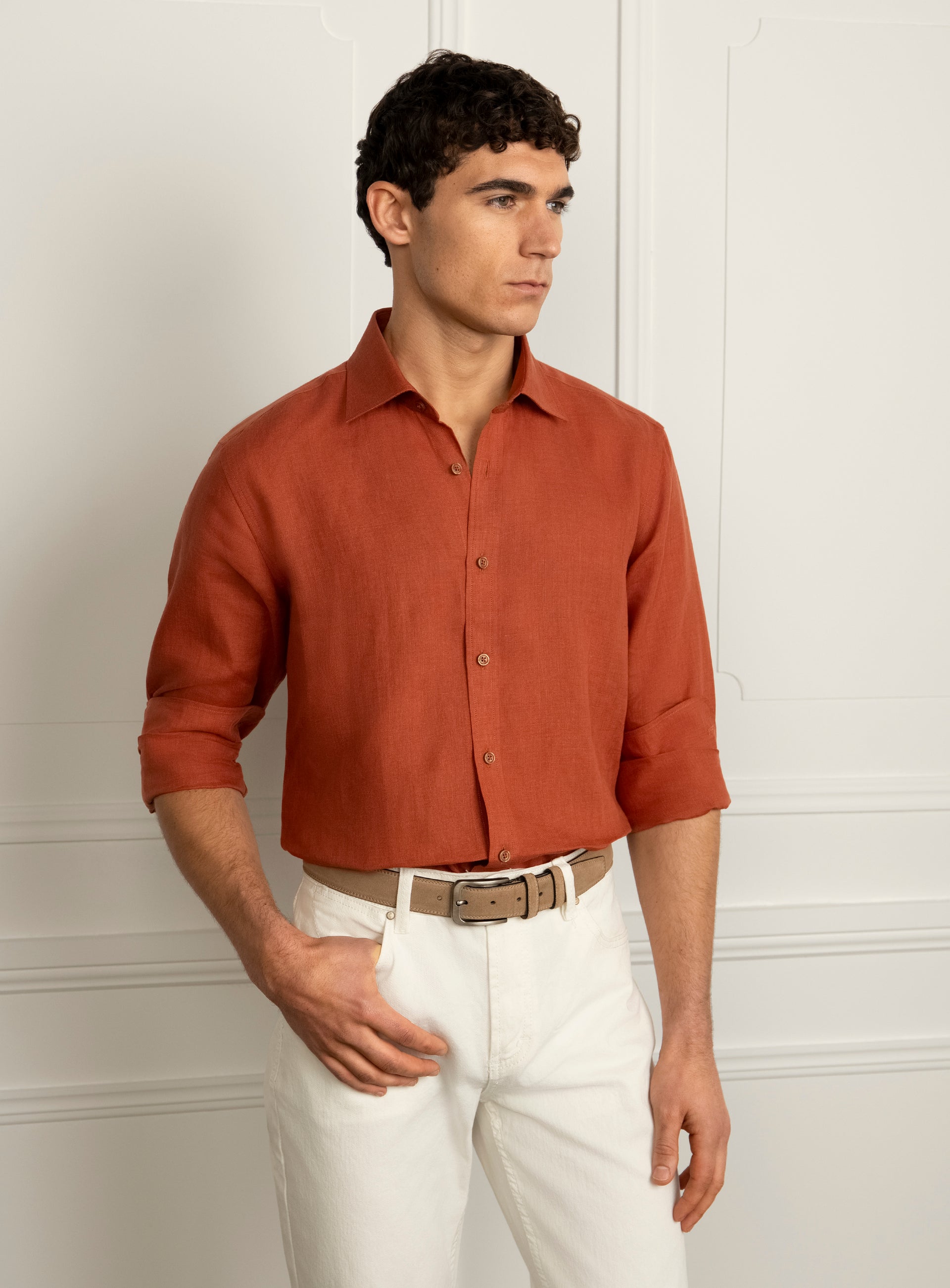 Amalfi Terracotta Orange Linen Shirt