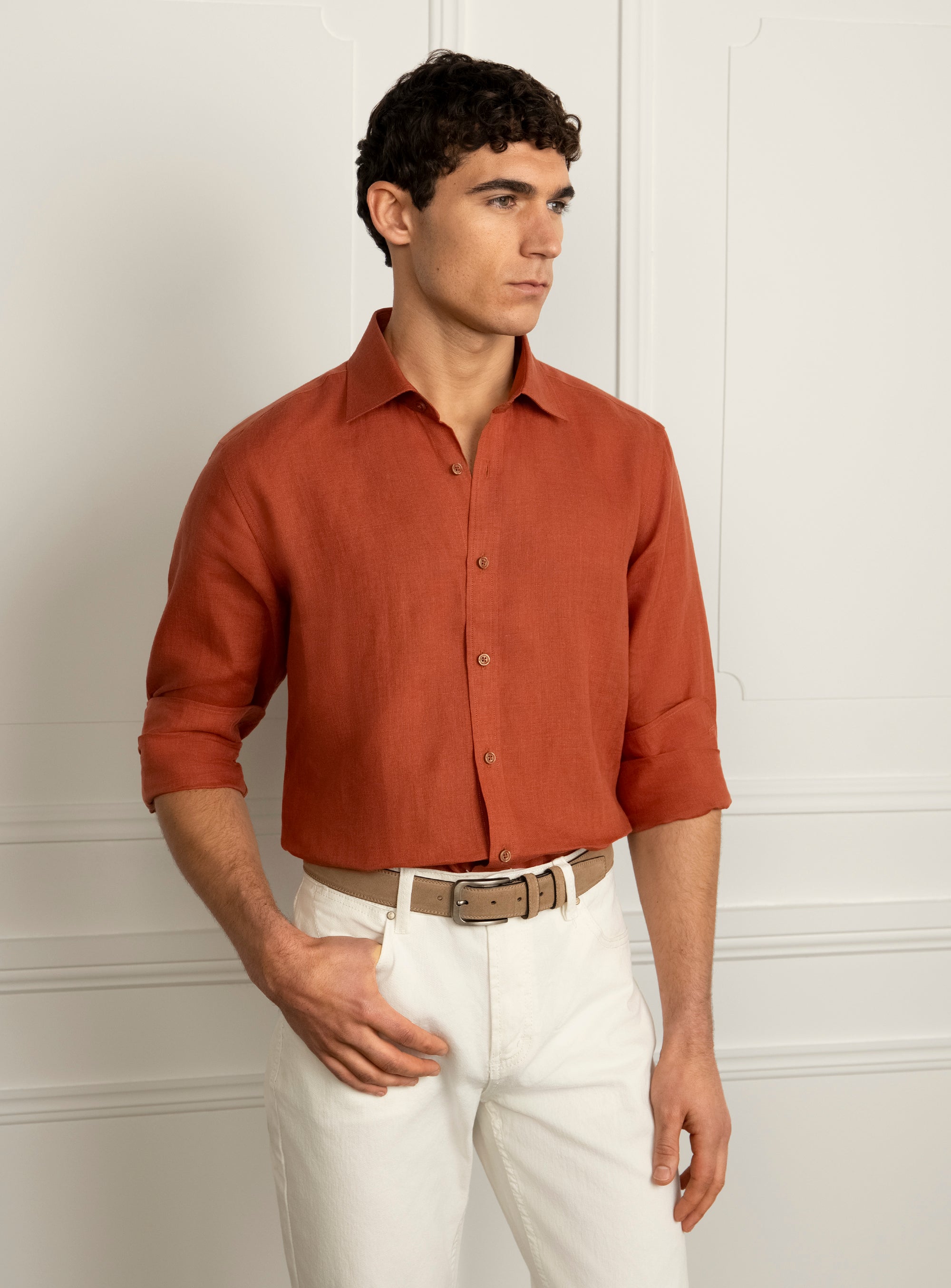 Amalfi Terracotta Orange Linen Shirt