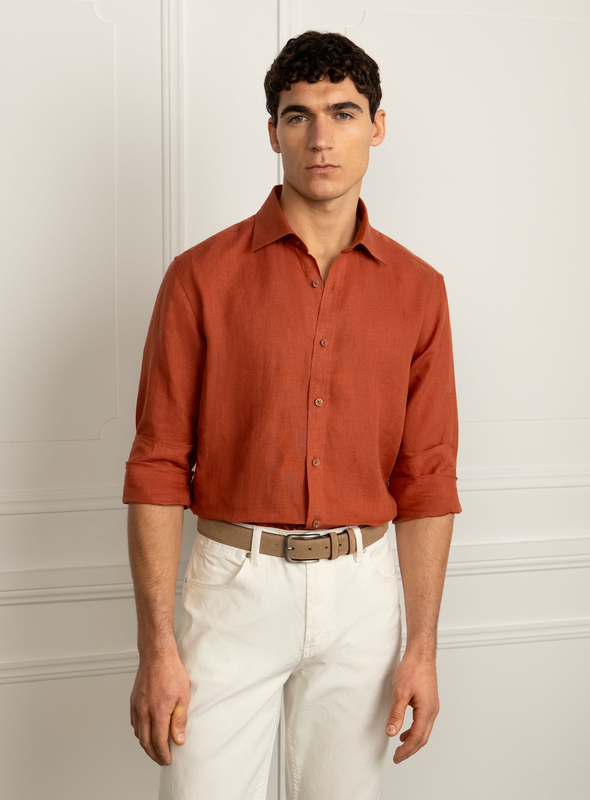 Amalfi Terracotta Orange Linen Shirt
