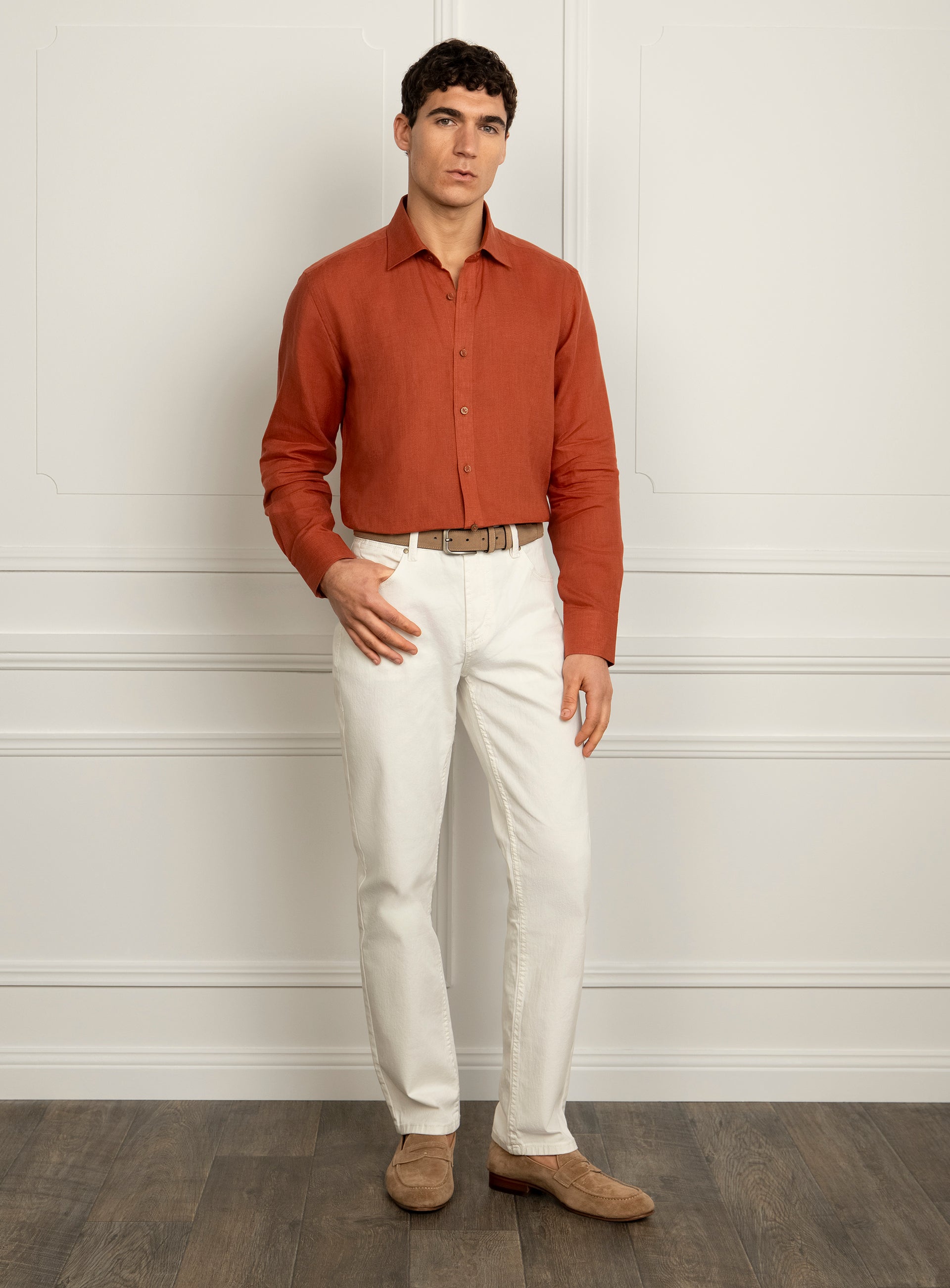 Amalfi Terracotta Orange Linen Shirt