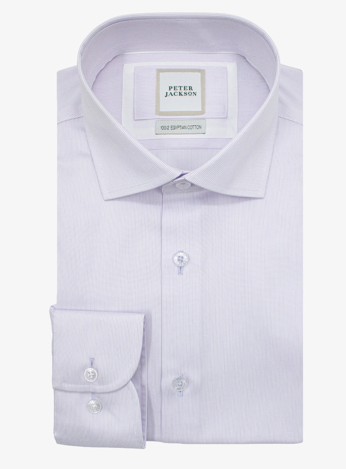 Light purple dress shirt with collar and Peter Jackson label on a white background