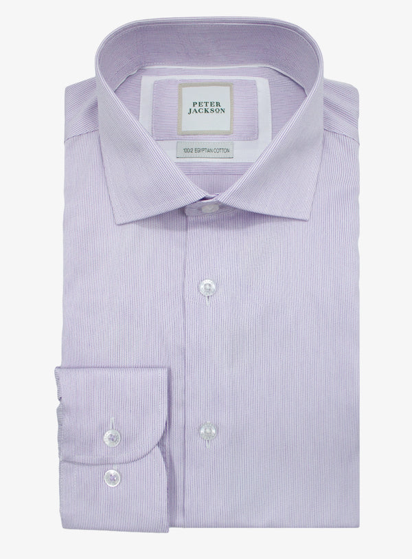 Purple striped dress shirt with a Peter Jackson label on a white background