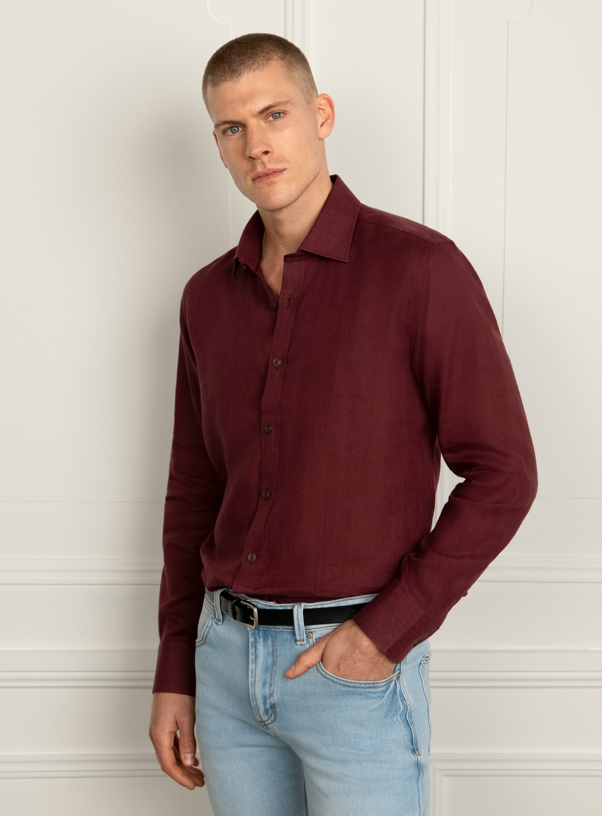 Amalfi Berry Red Linen Shirt