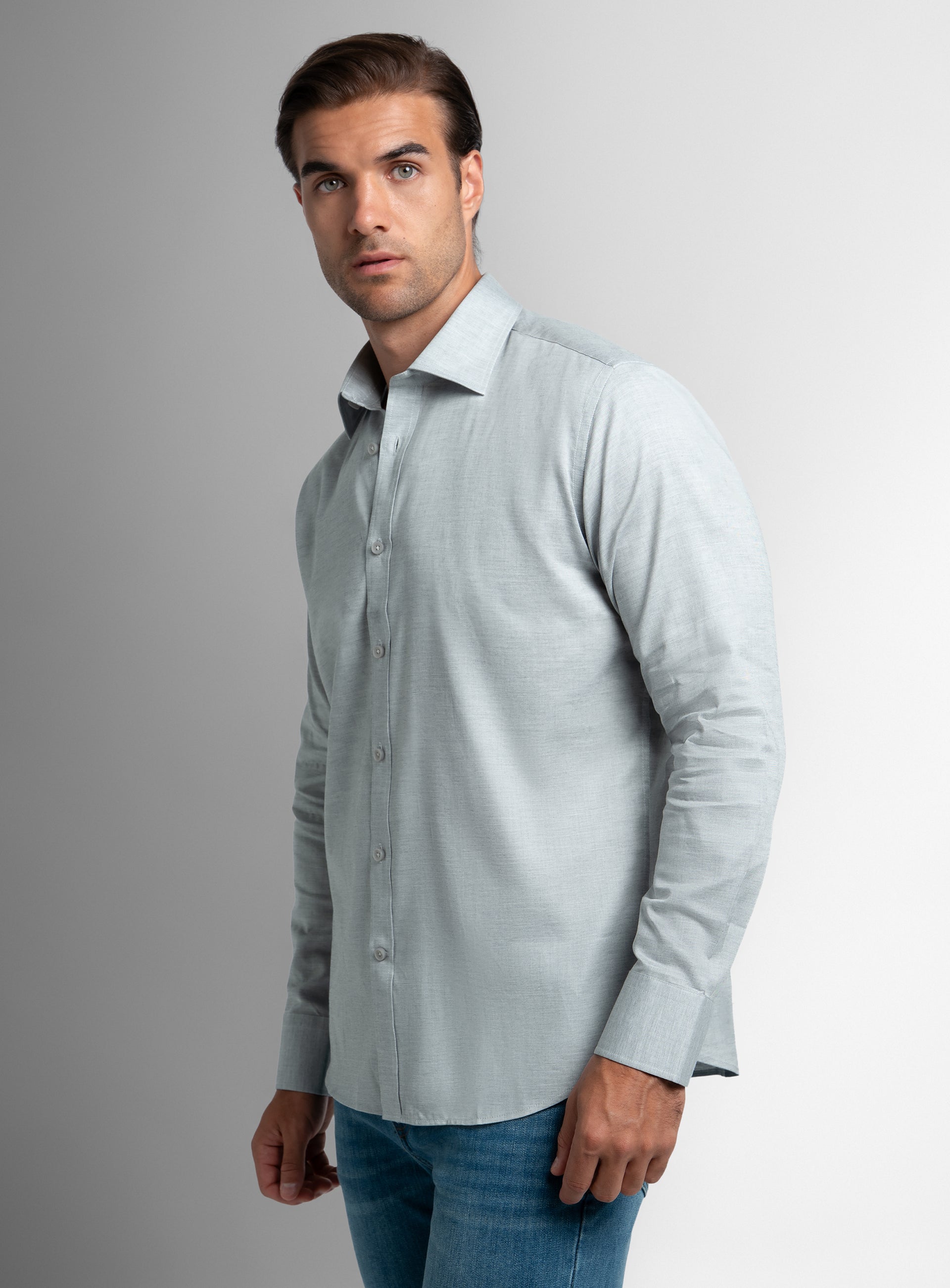 The Piero Flannel Slim Fit Silver Shirt