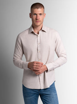 Piero Flannel Slim Fit Taupe Shirt
