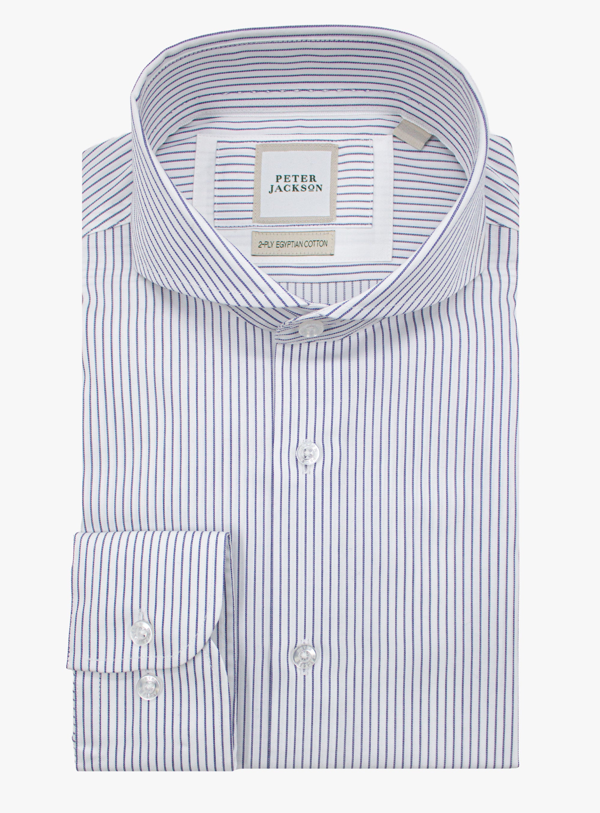 The Florence Navy Fine Stripe White Shirt