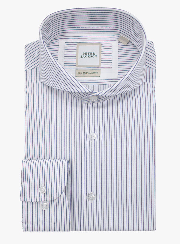 The Florence Navy Fine Stripe White Shirt