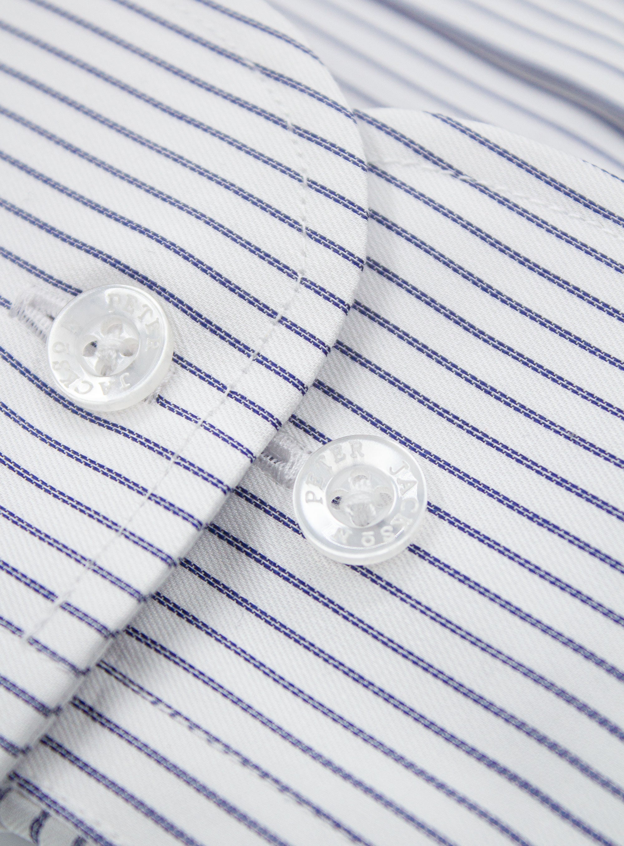 Close-up of the cuffs on the Florence Navy Fine Stripe White Shirt