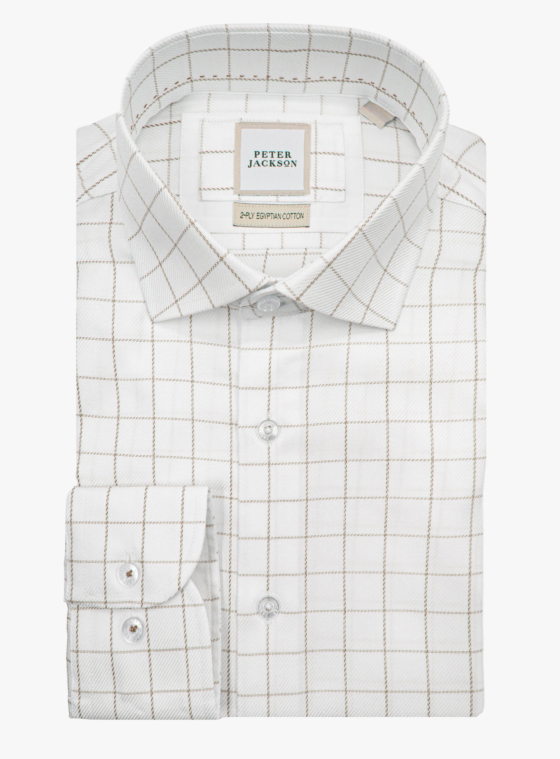 The Milan Twill Brown Mid-Check White Shirt