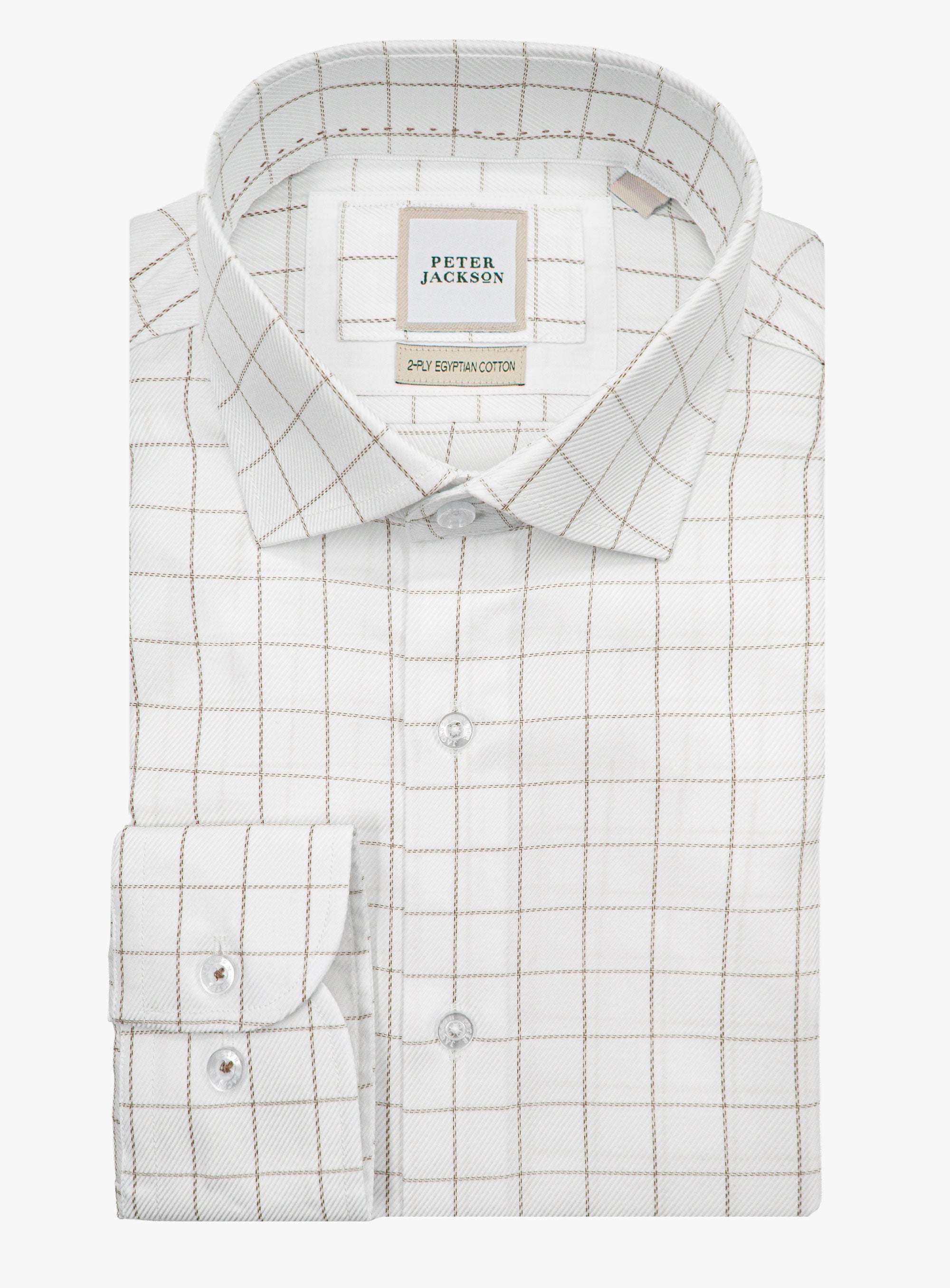 The Milan Twill Brown Mid-Check White Shirt