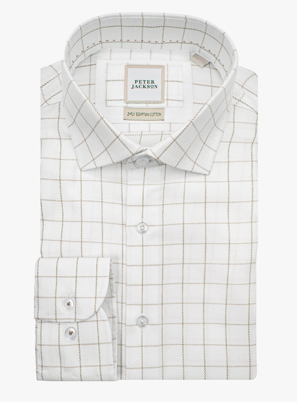 The Milan Twill Brown Mid-Check White Shirt