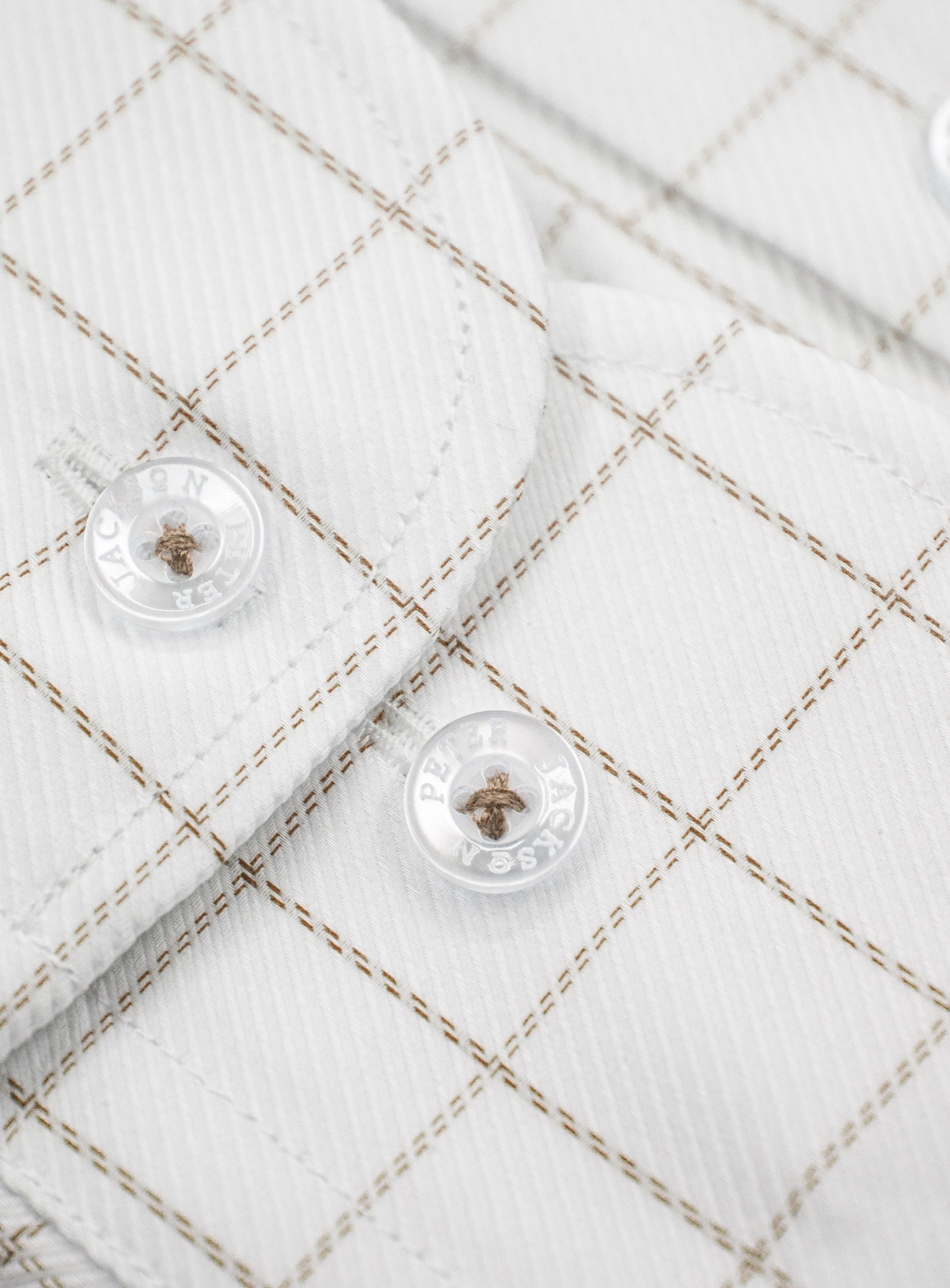 Close-up of the cuffs on the Milan Twill Brown Mid-Check White Shirt
