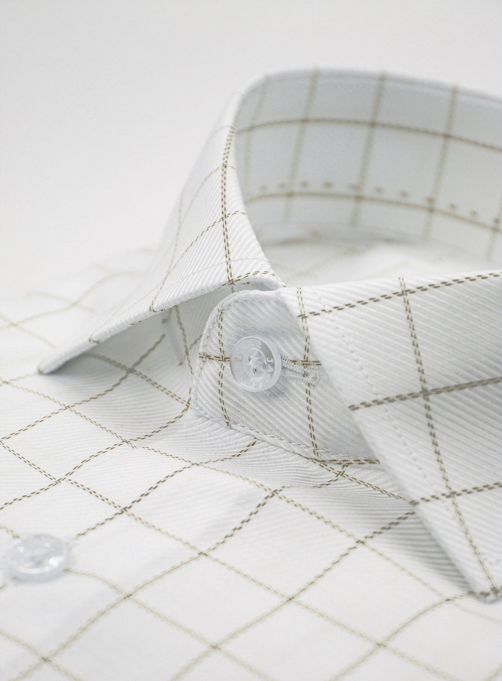 Collar on the Milan Twill Brown Mid-Check White Shirt