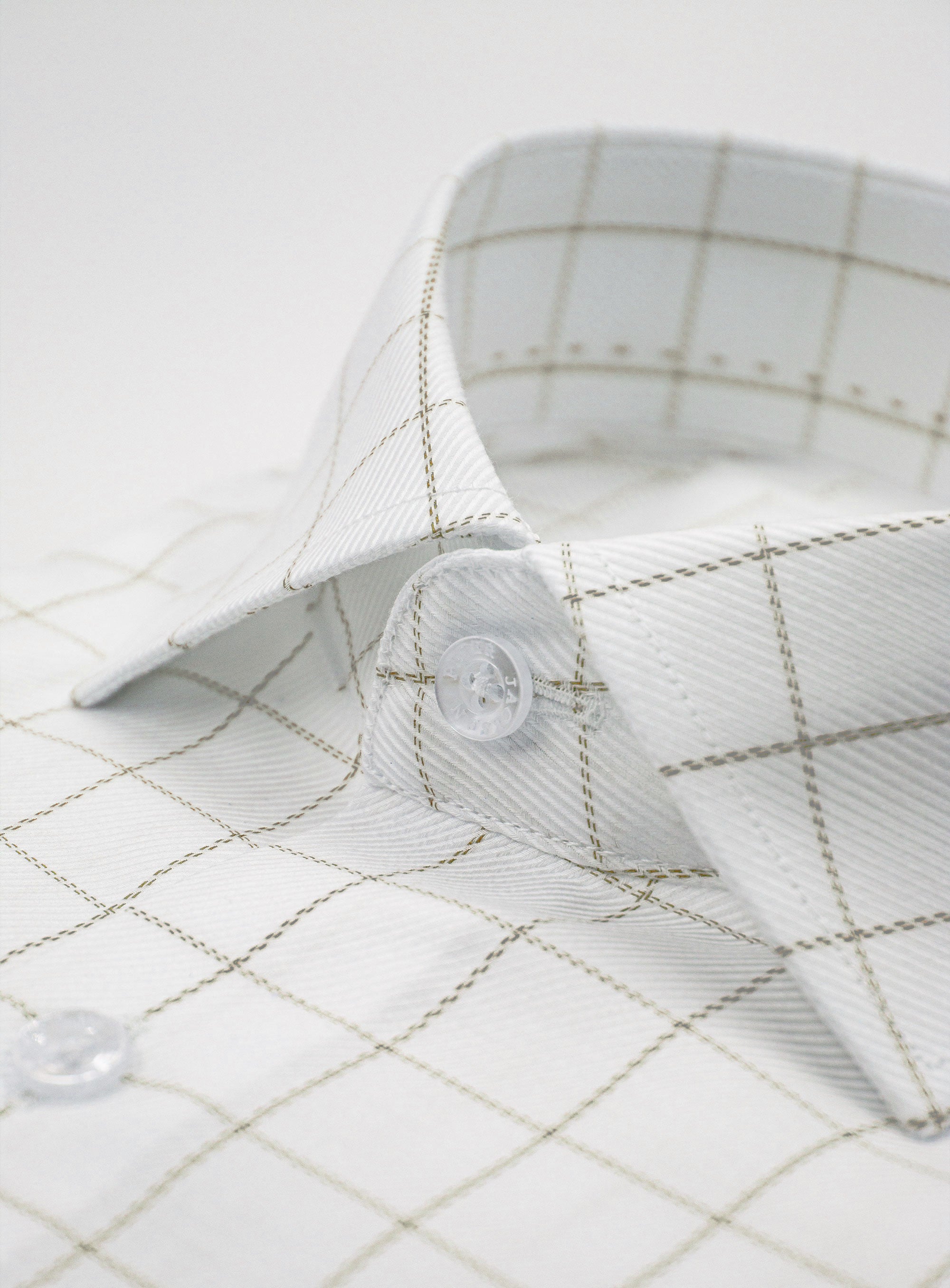 Collar on the Milan Twill Brown Mid-Check White Shirt
