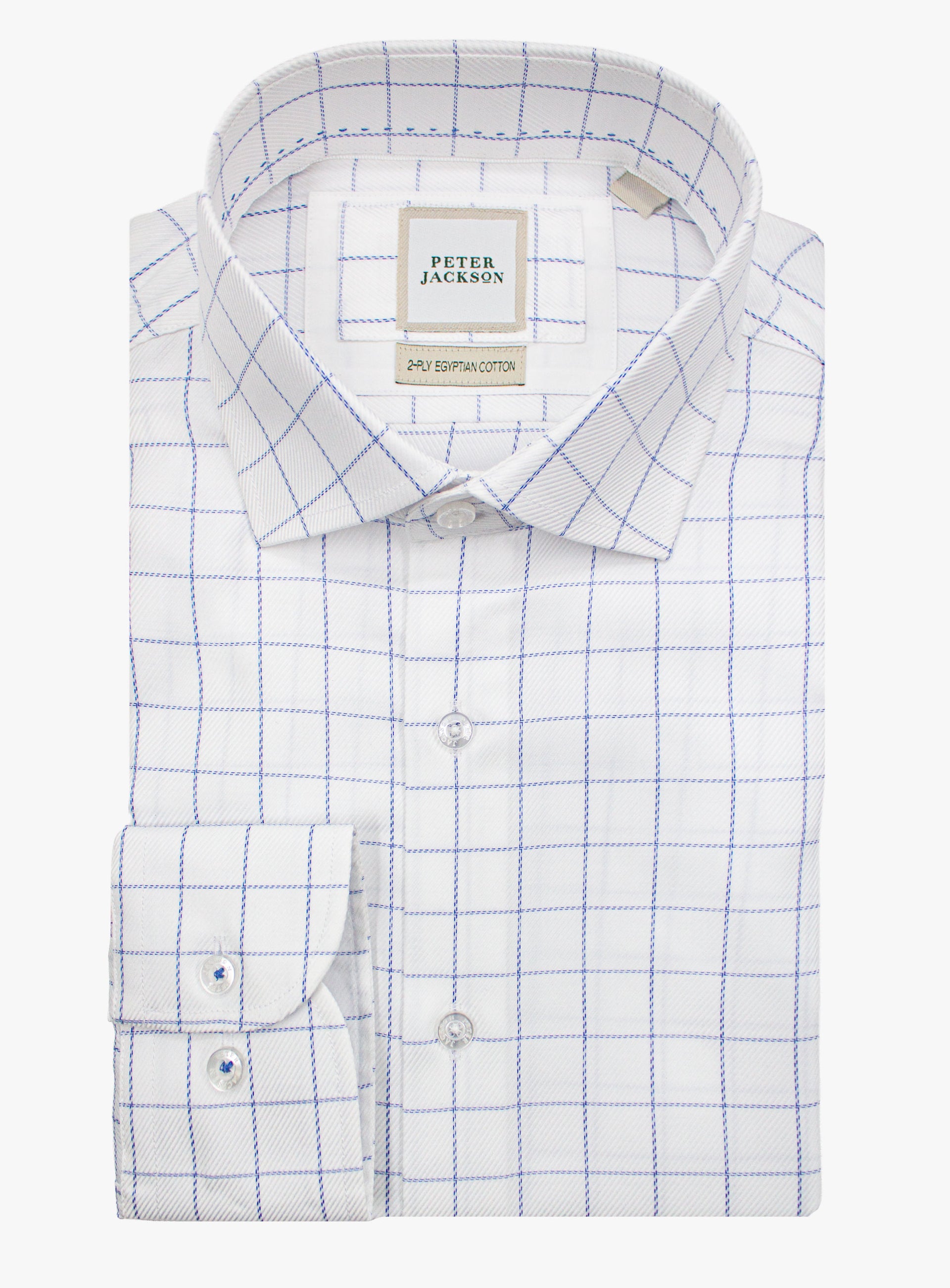 The Milan Twill Navy Mid-Check White Shirt