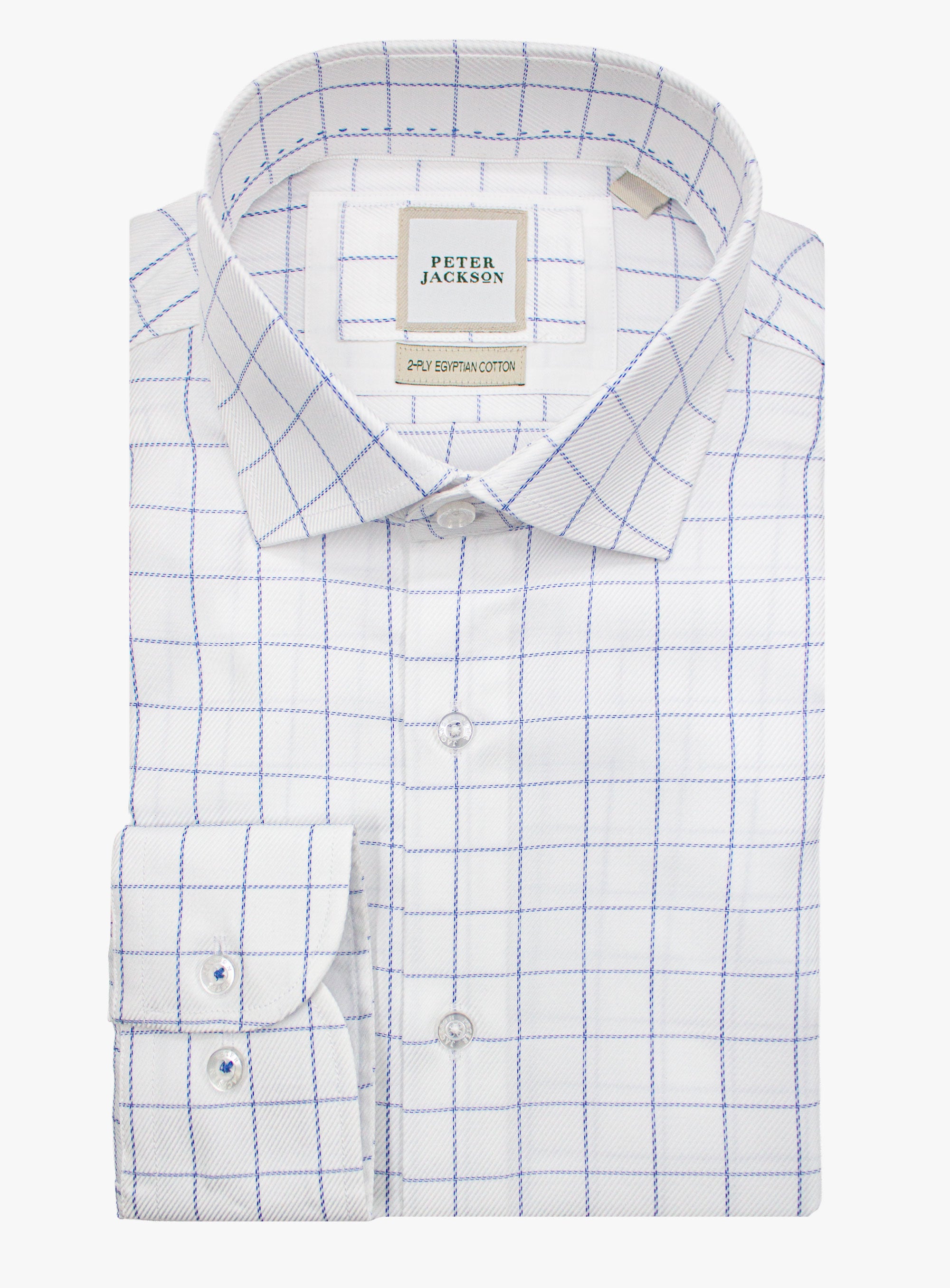The Milan Twill Navy Mid-Check White Shirt