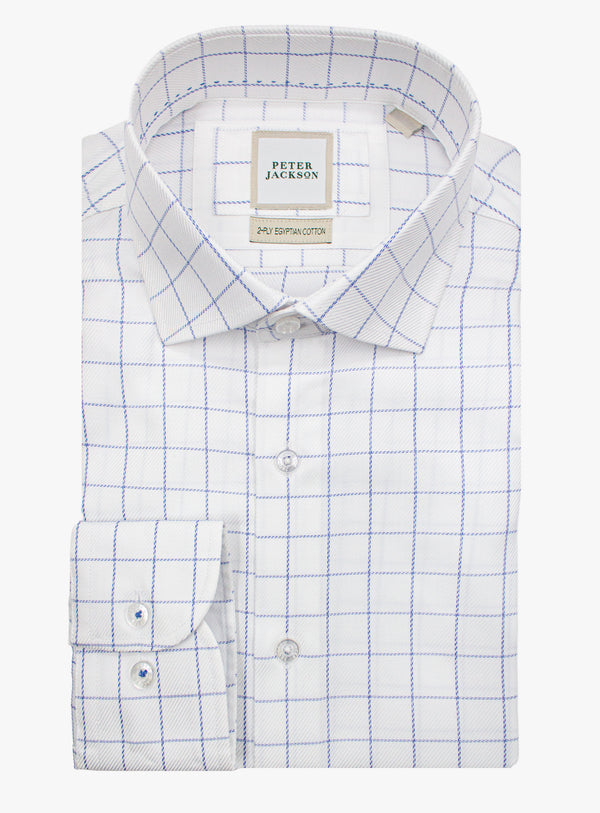 The Milan Twill Navy Mid-Check White Shirt