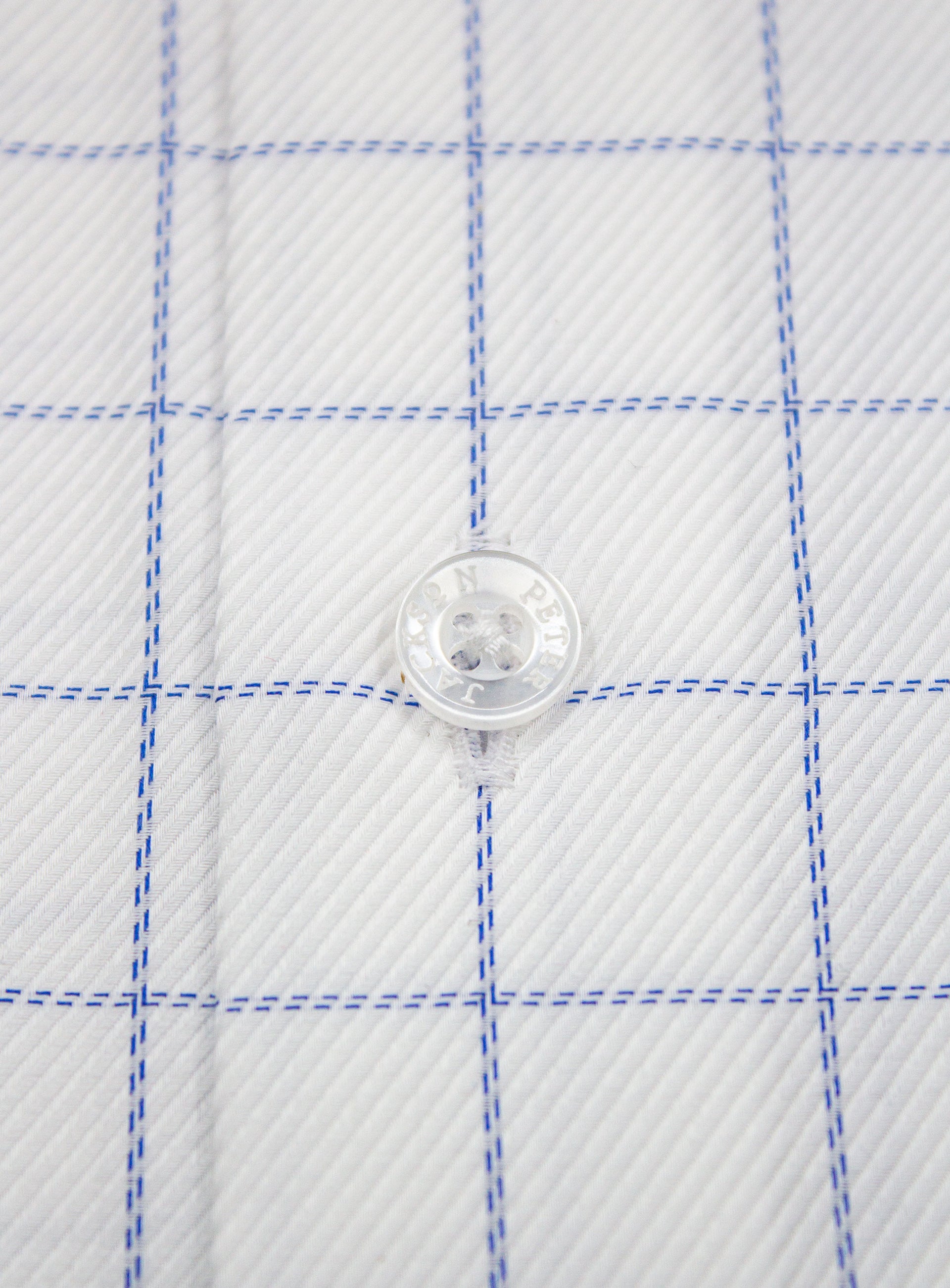 Close-up of the Milan Twill Navy Mid-Check White Shirt