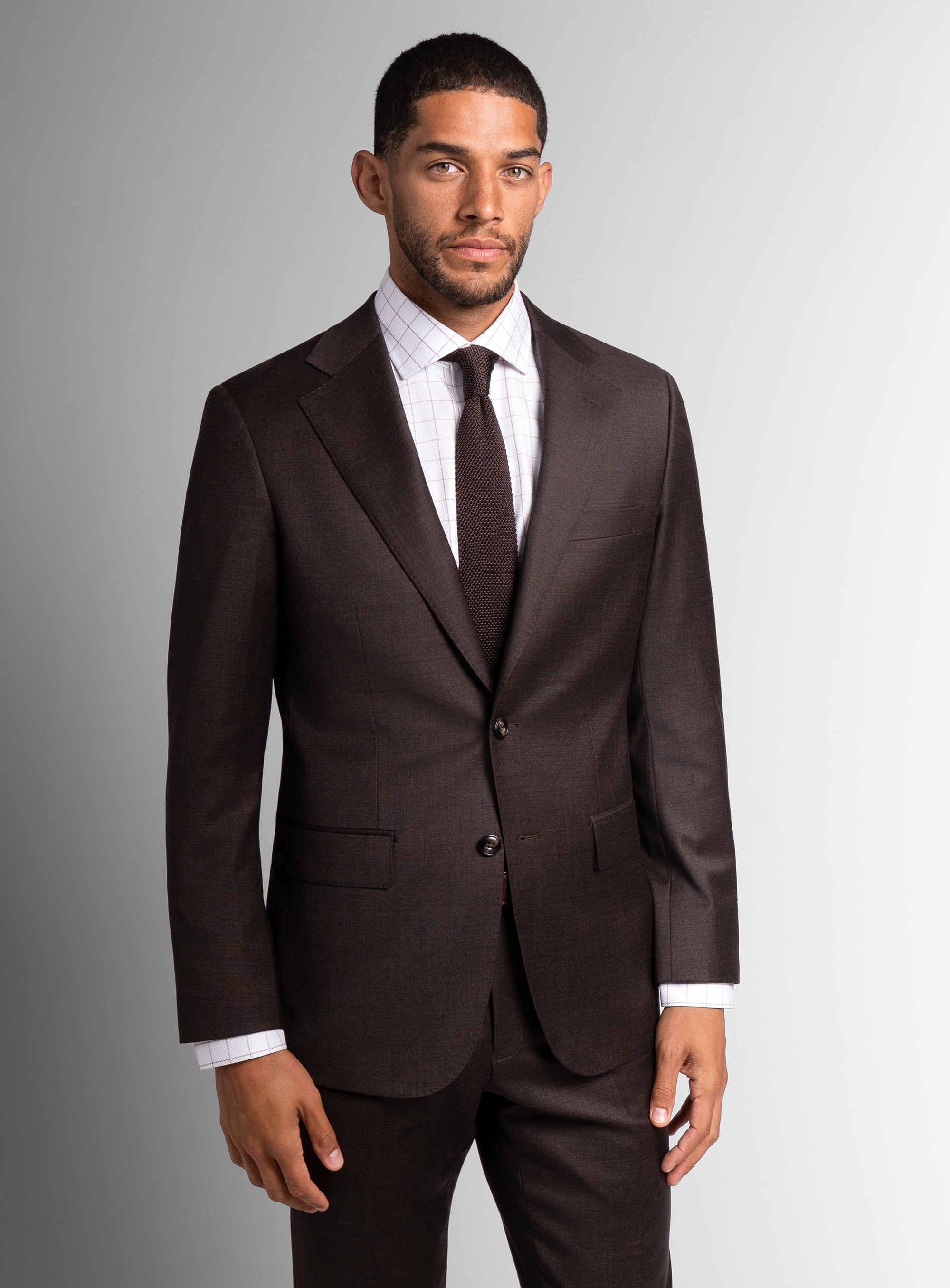Vespucci Sharkskin Chocolate Brown Suit | Peter Jackson