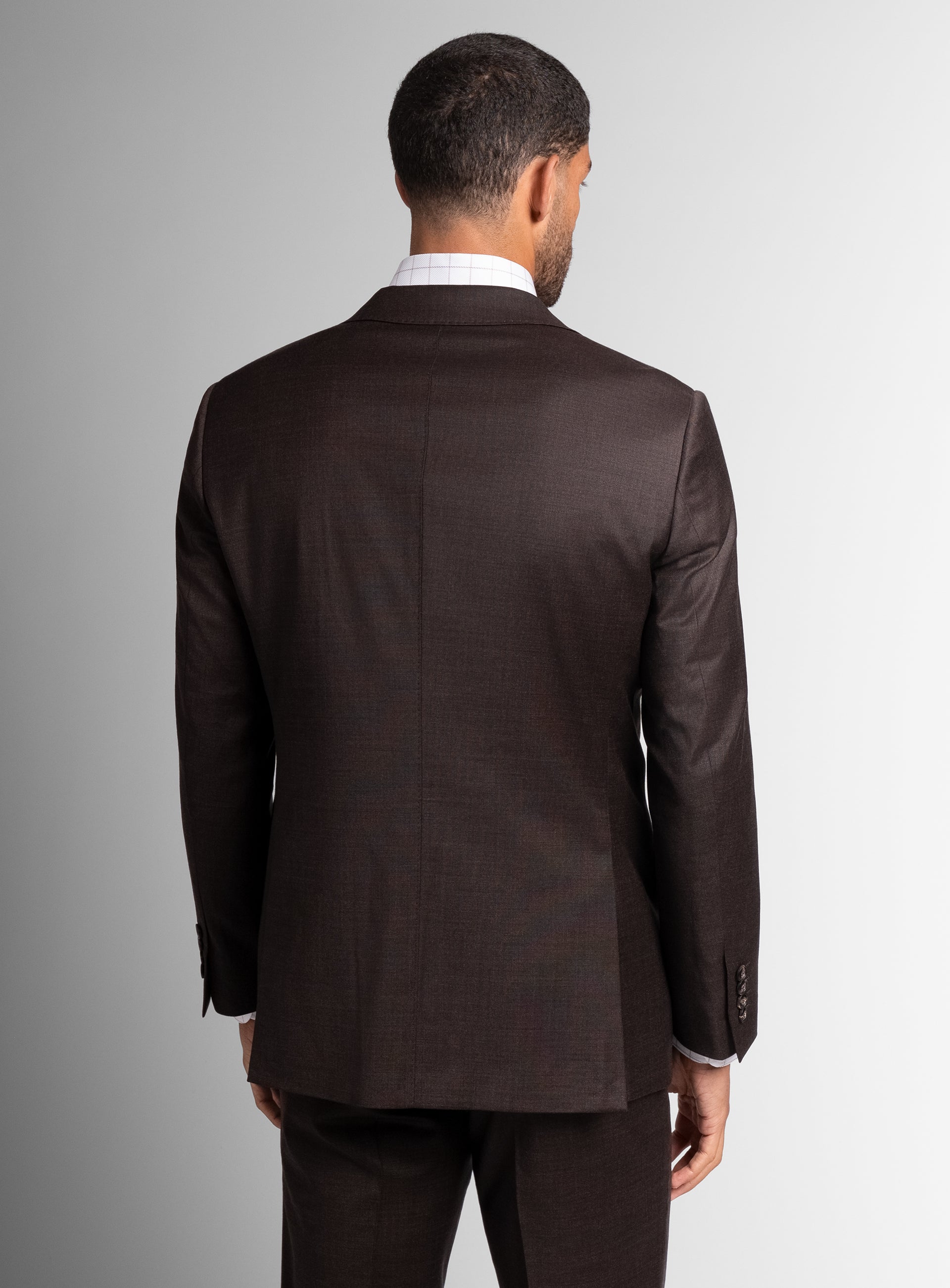 The back of the Vespucci Sharkskin Chocolate Brown Suit