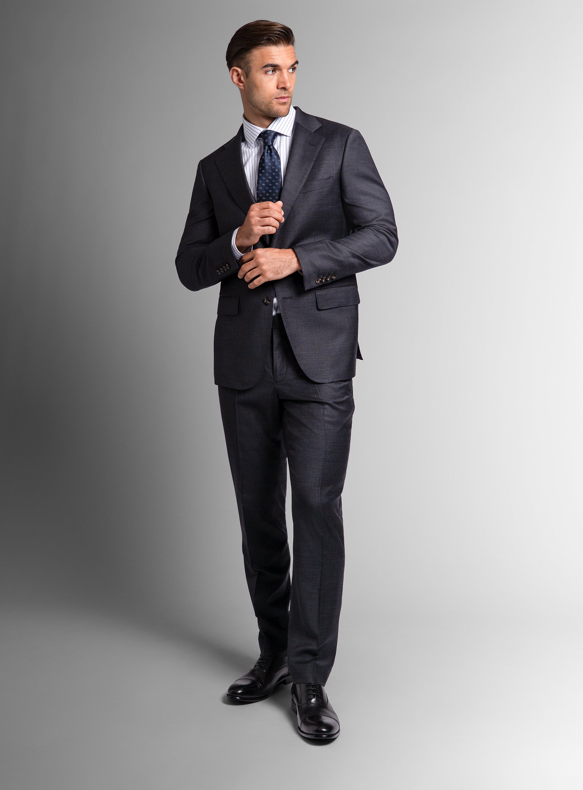 Man wearing the Belmondo Charcoal Grey Suit