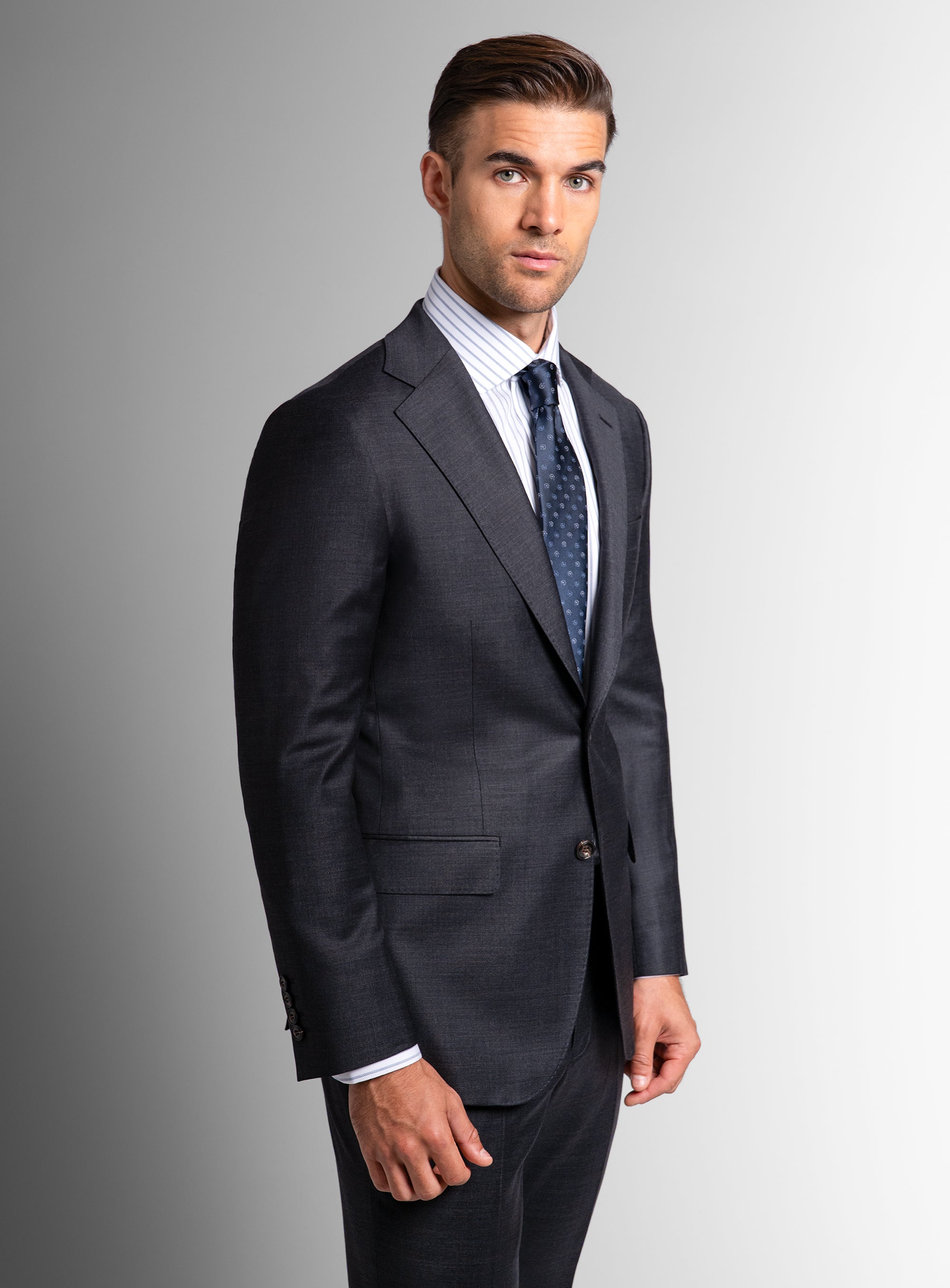 Man wearing the Belmondo Charcoal Grey Suit